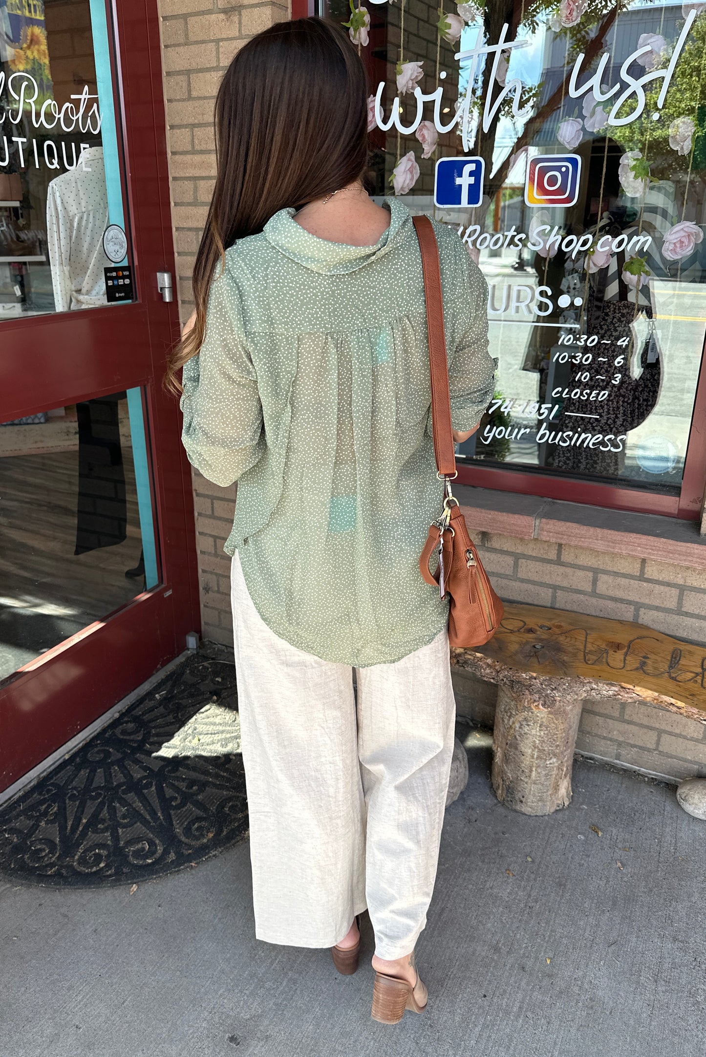 Sheer Sage Long Sleeve Blouse