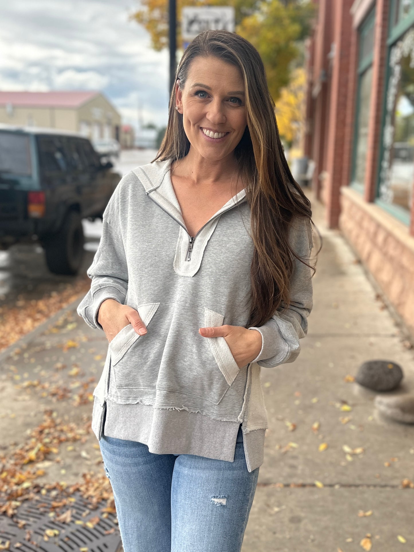 Reverse Stitched Half Zip Sweater
