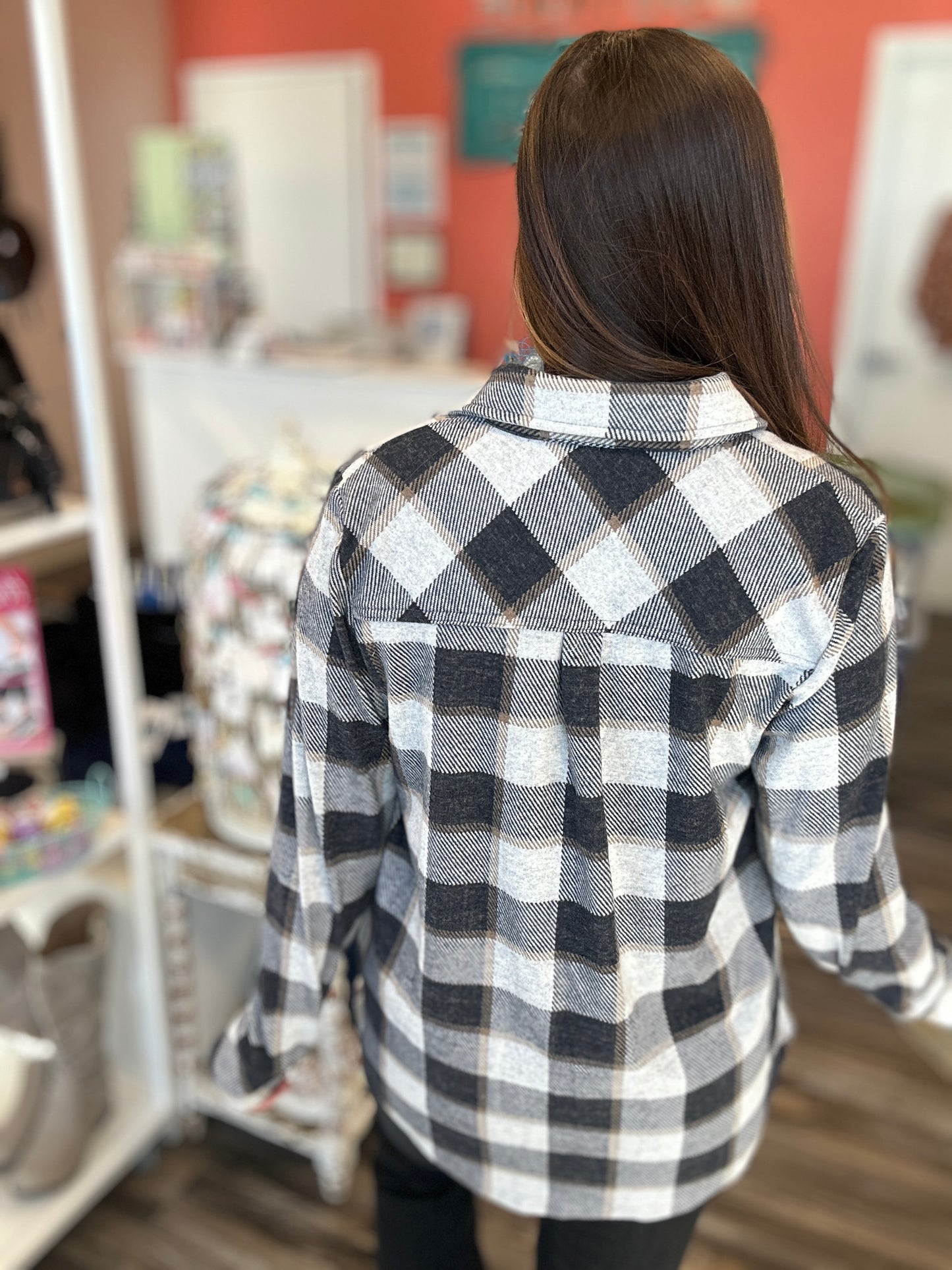 Navy and Cream Plaid Button Up