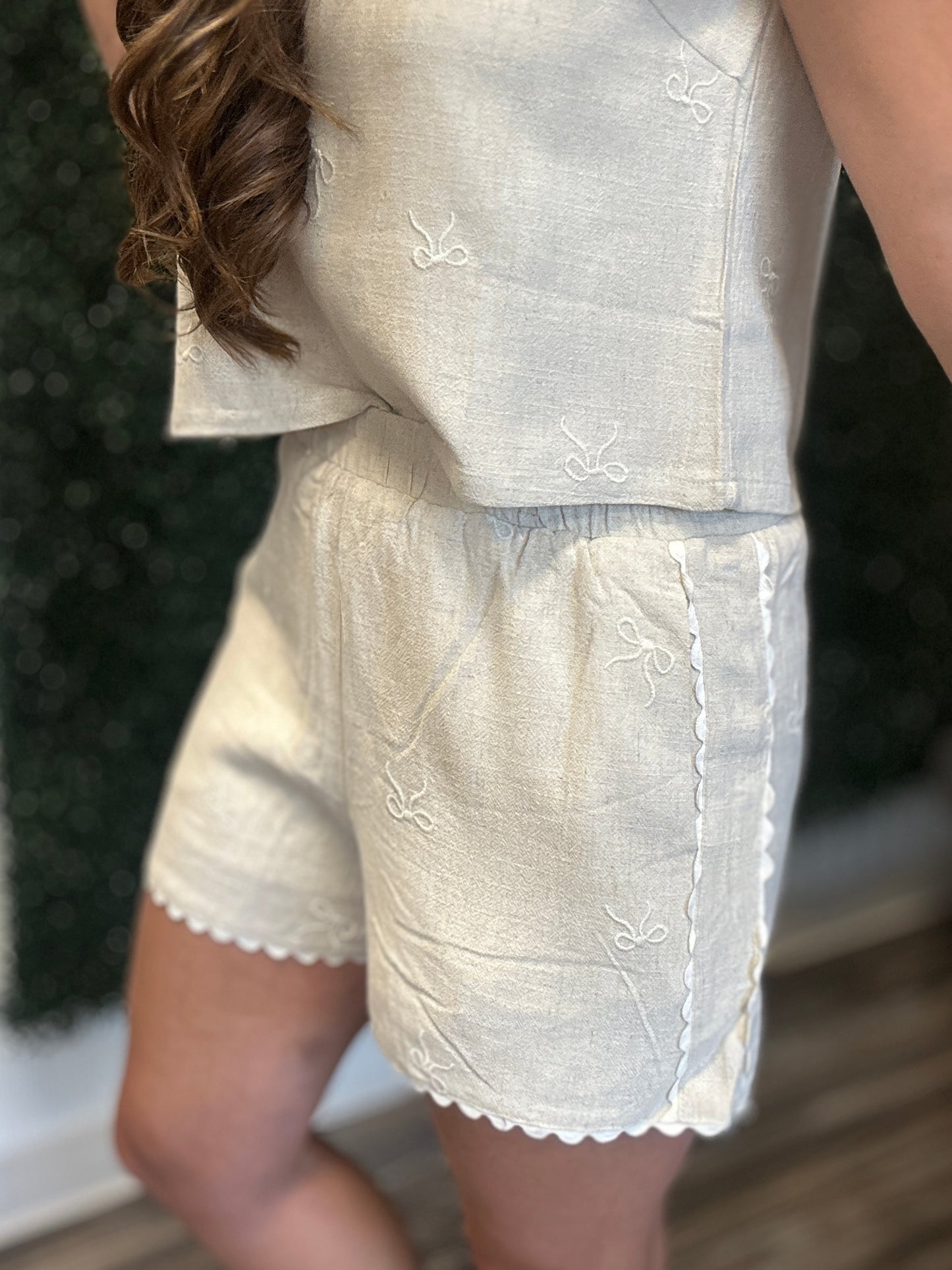 Embroidered Linen Shorts