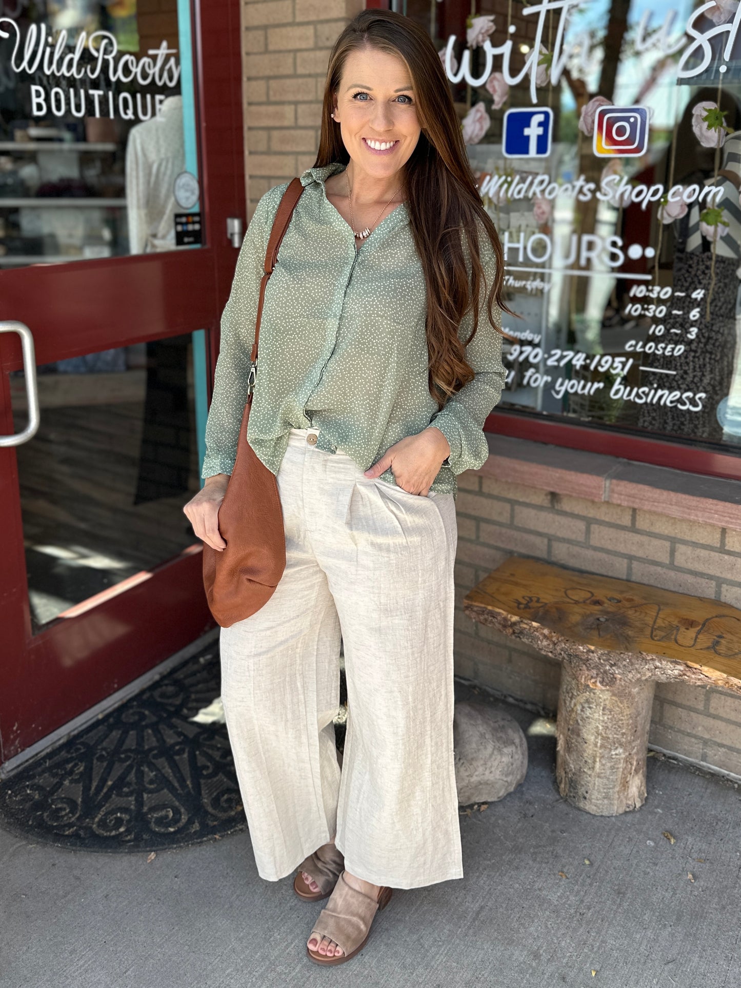 Sheer Sage Long Sleeve Blouse