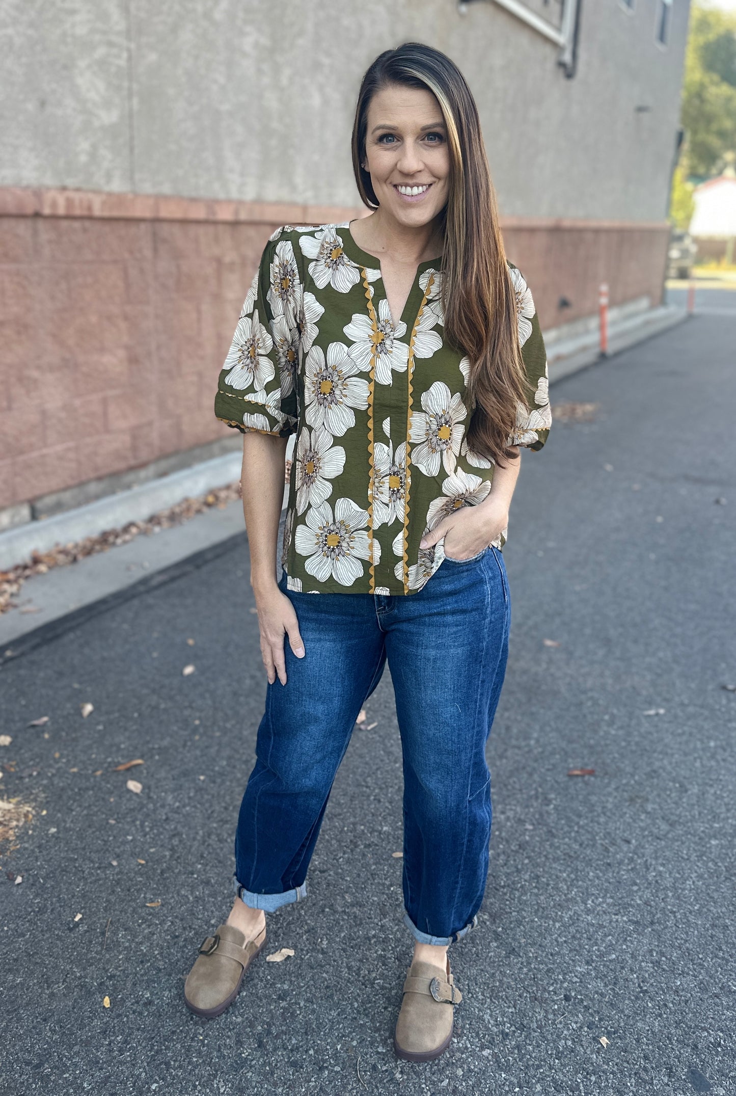 Olive Floral 3/4 Sleeve