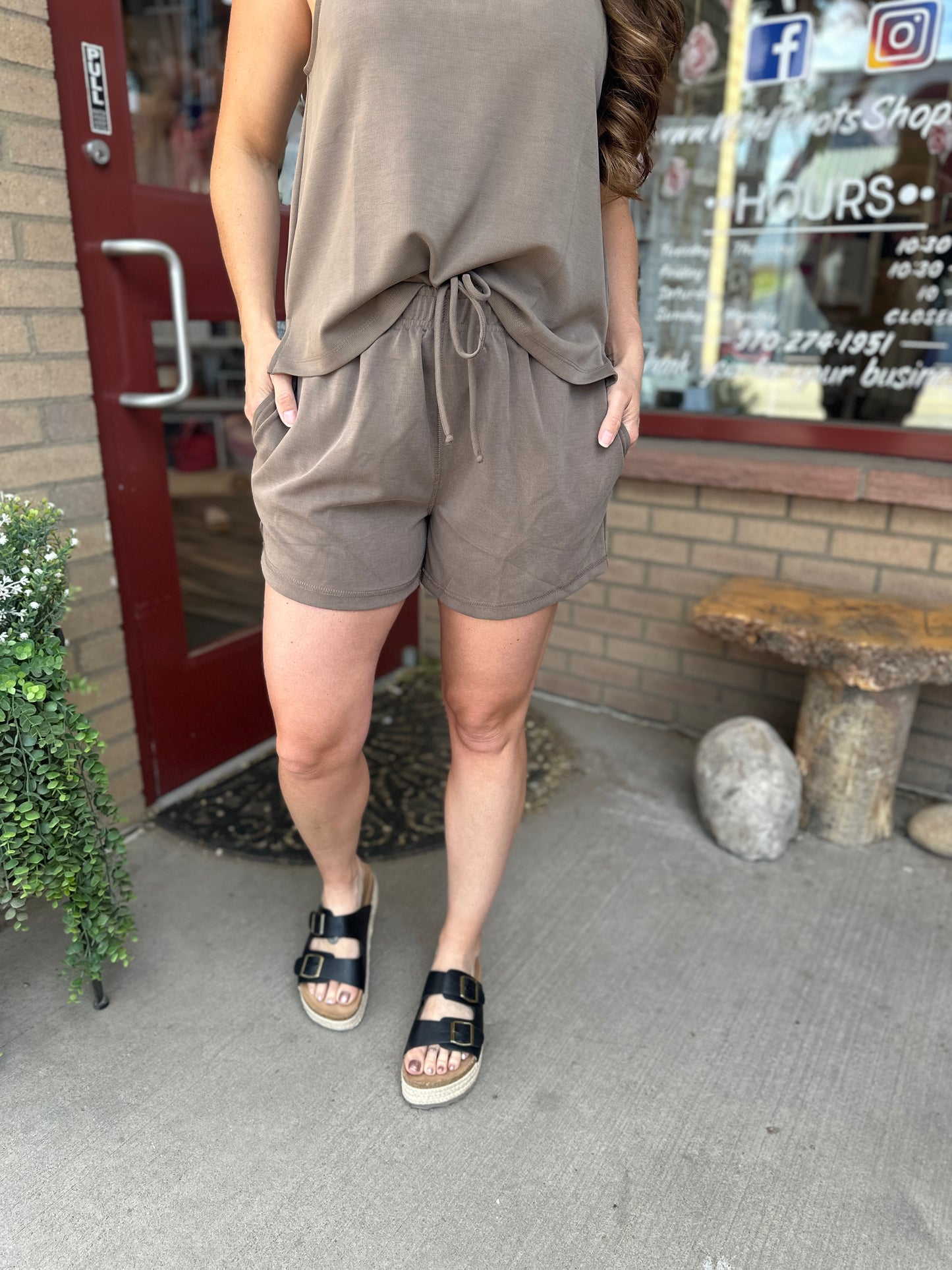 Mocha Elastic Waist Shorts