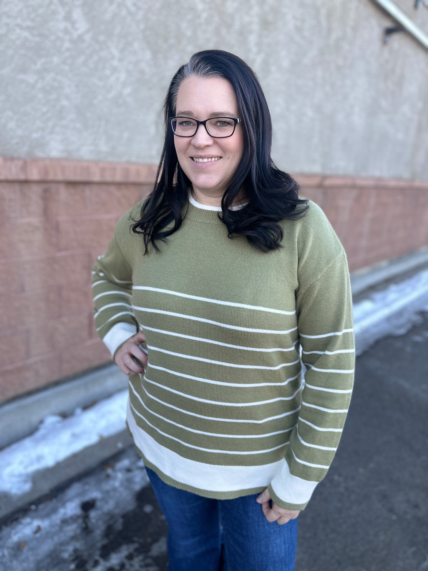 Olive Striped Sweater