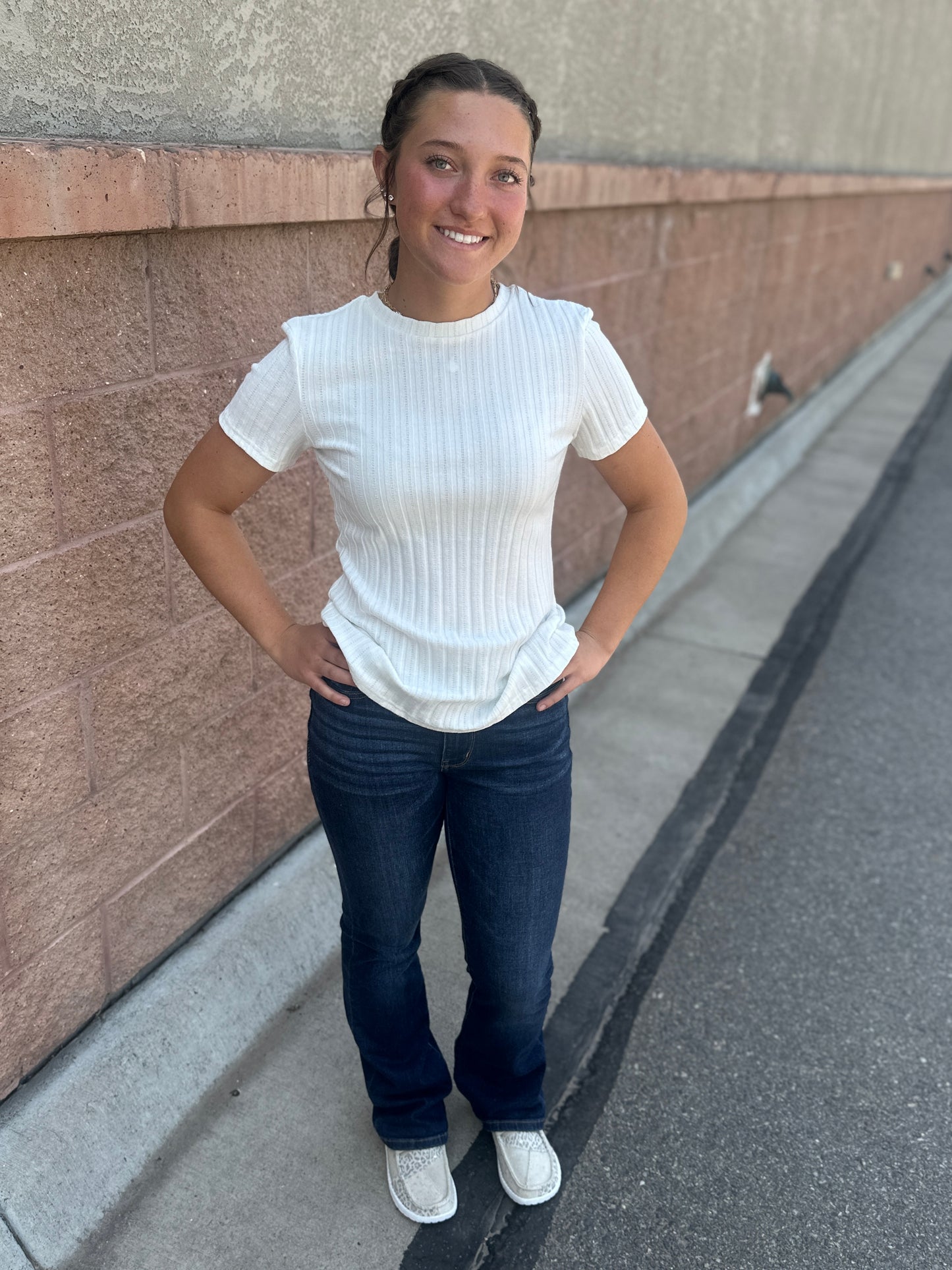 White Pointelle Short Sleeve