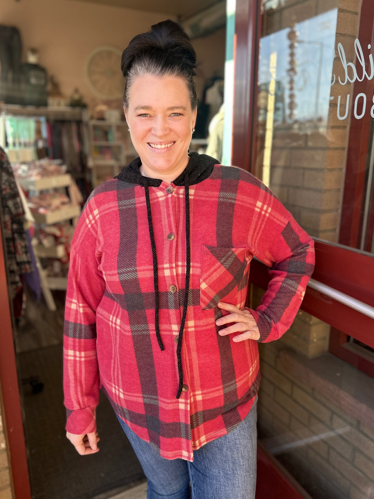 Plaid Button Down Hooded Shacket