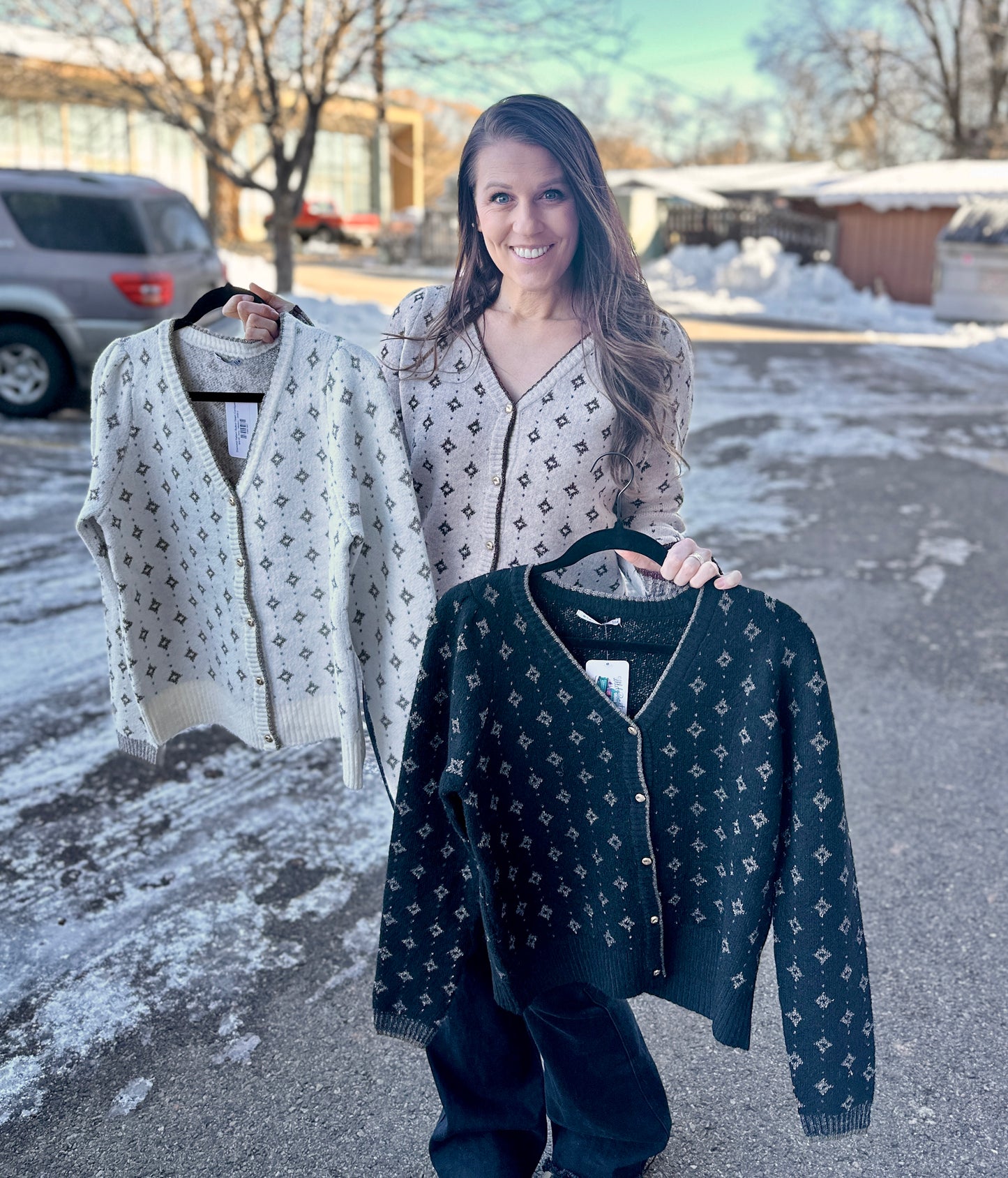 Diamond Pattern Button Down Cardigan
