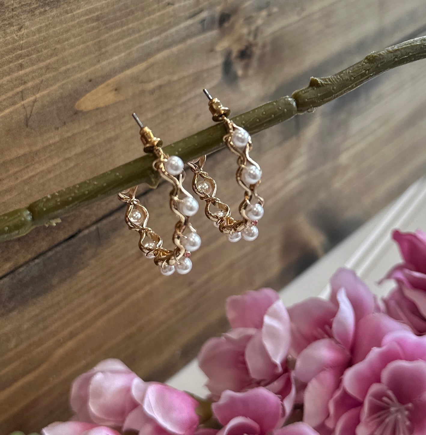 Gold Hoop Pearl Earrings