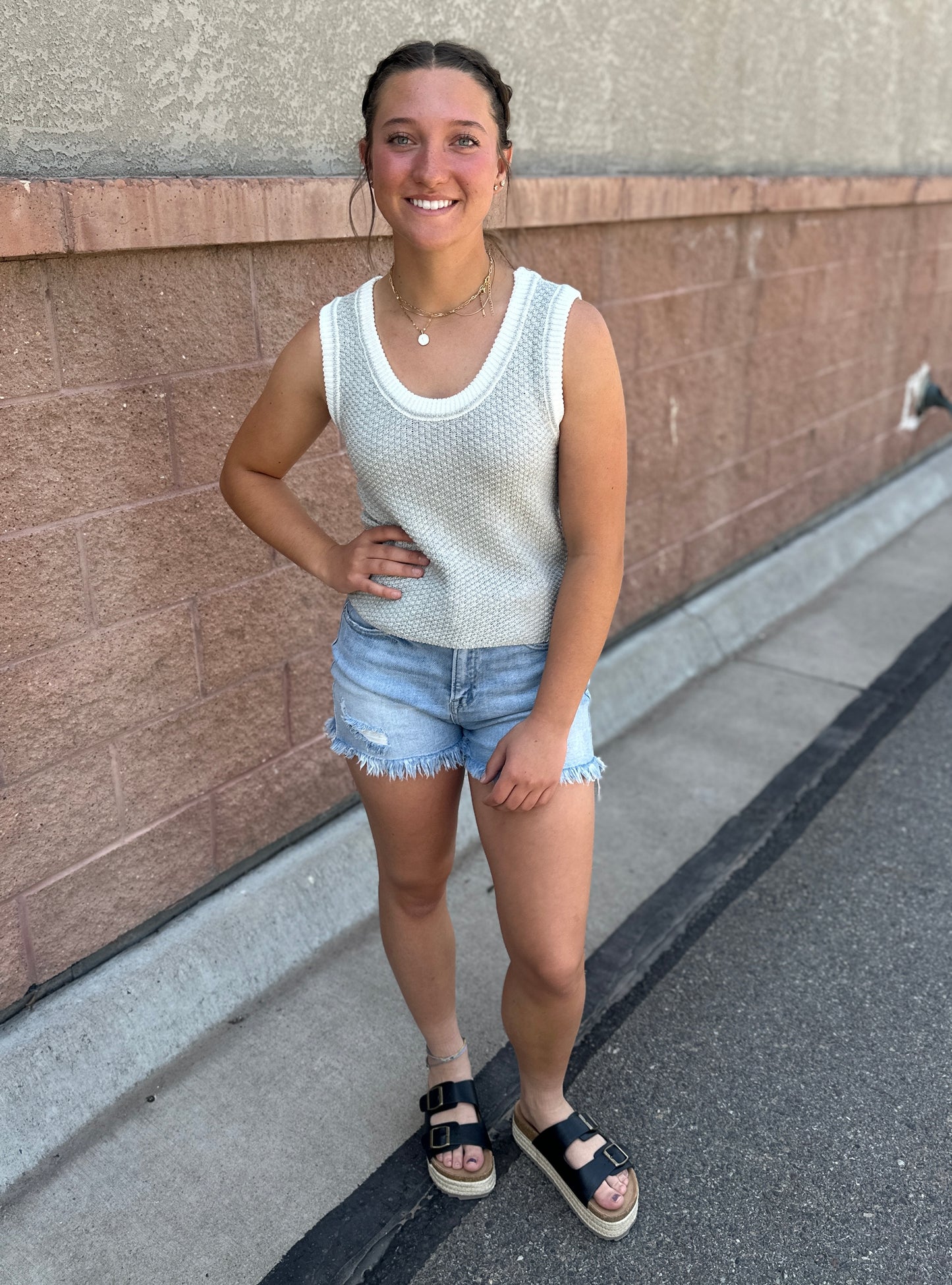 Contrasting Textured Sweater Tank