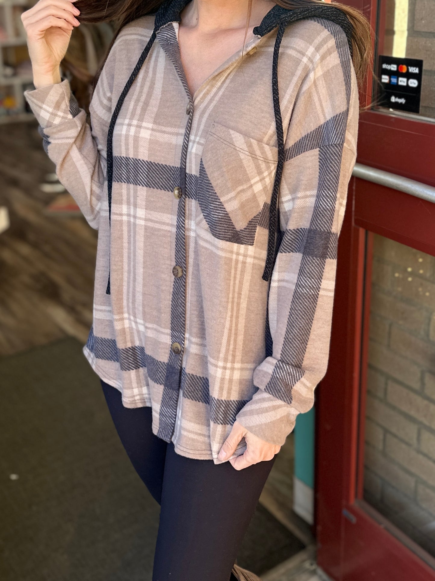Plaid Button Down Hooded Shacket