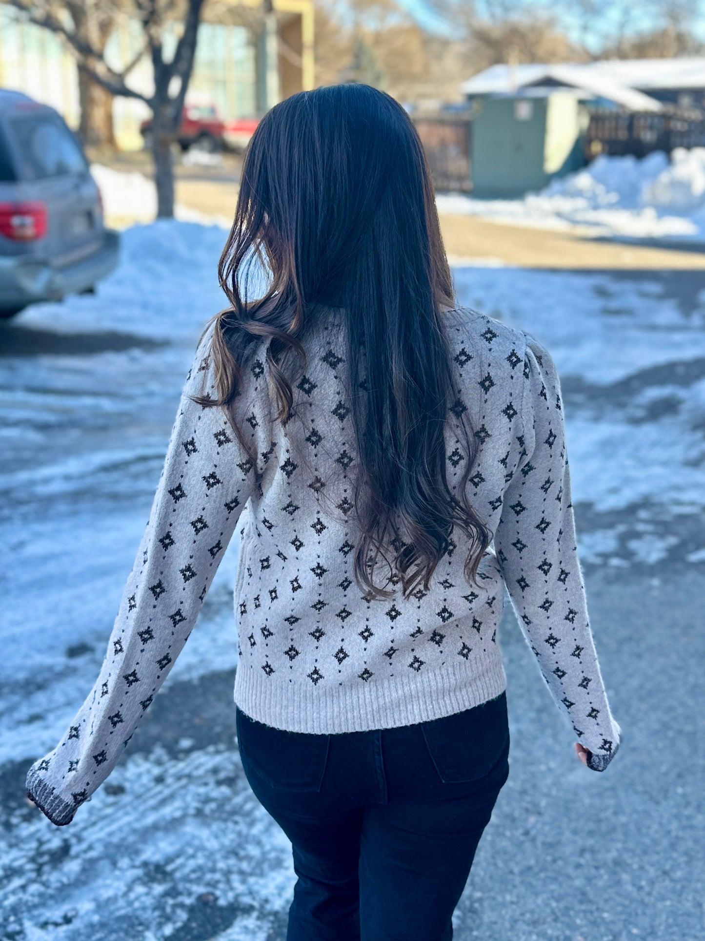 Diamond Pattern Button Down Cardigan