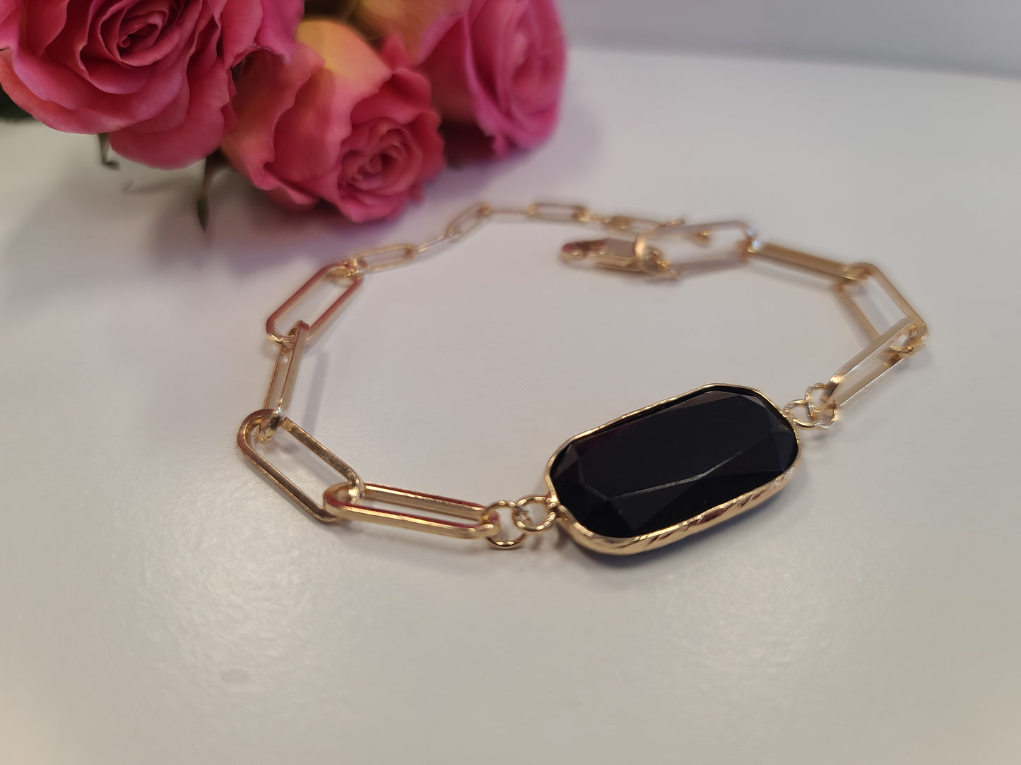 Oval Stone Gold Link Bracelet