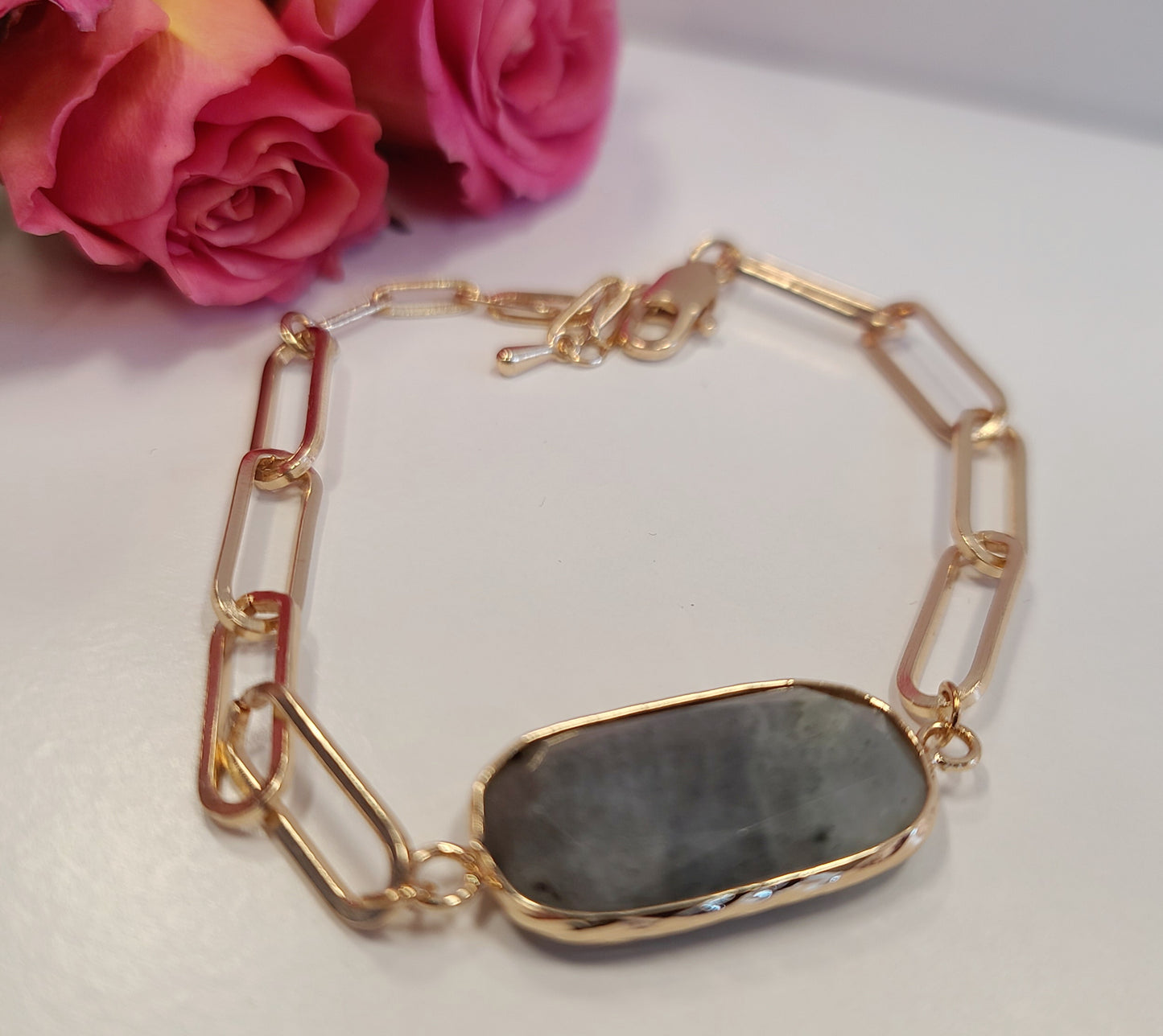 Oval Stone Gold Link Bracelet