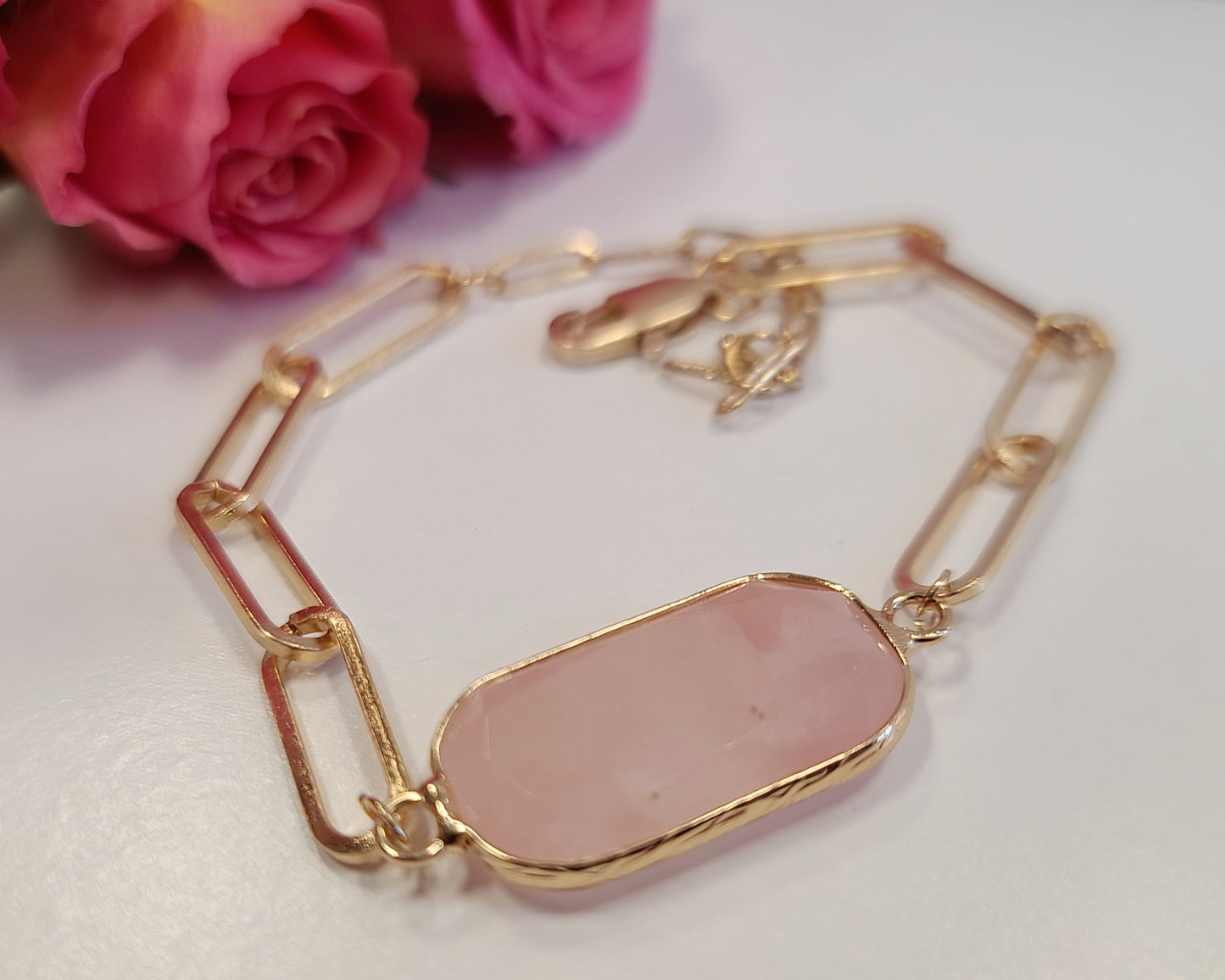 Oval Stone Gold Link Bracelet