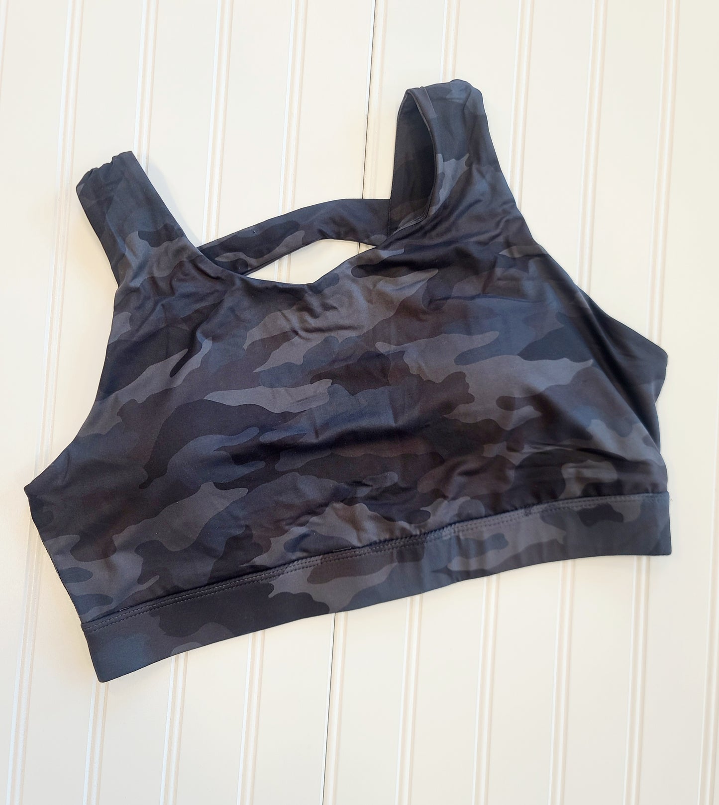 Grey Camo Printed Detailed Sports Bra - Plus