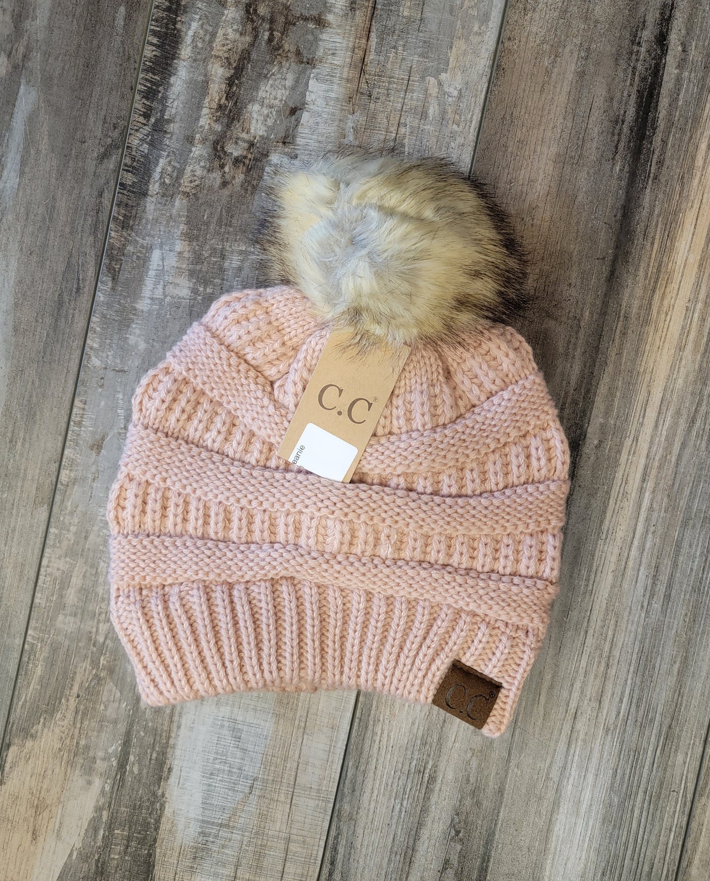 Ribbed Knit Faux Fur Pom Beanie