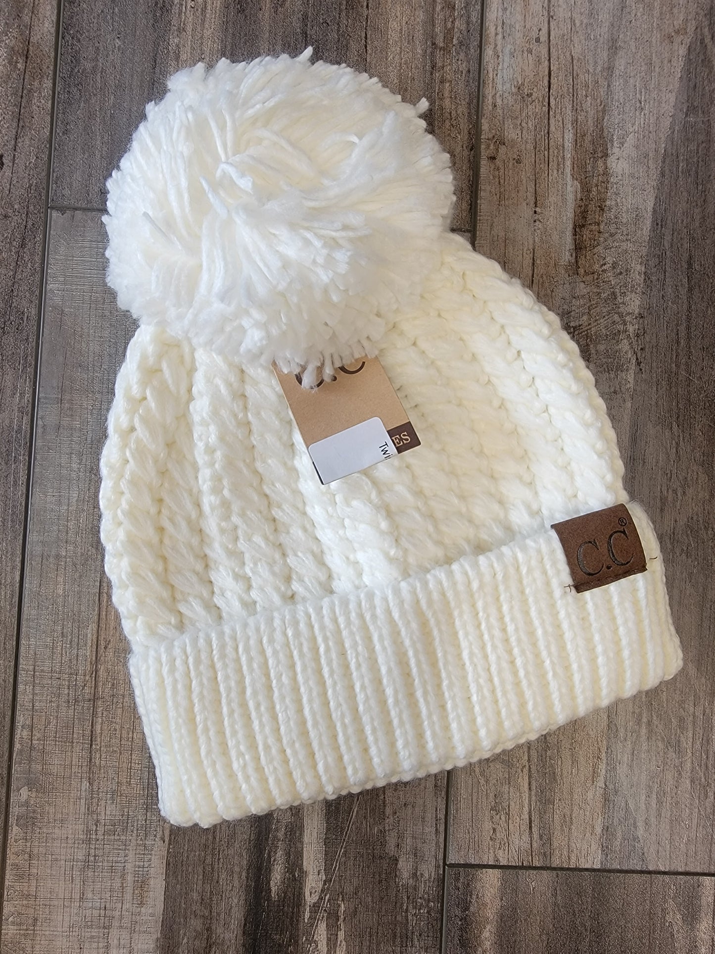 Twisted Mock Cable Knit Pom Beanie
