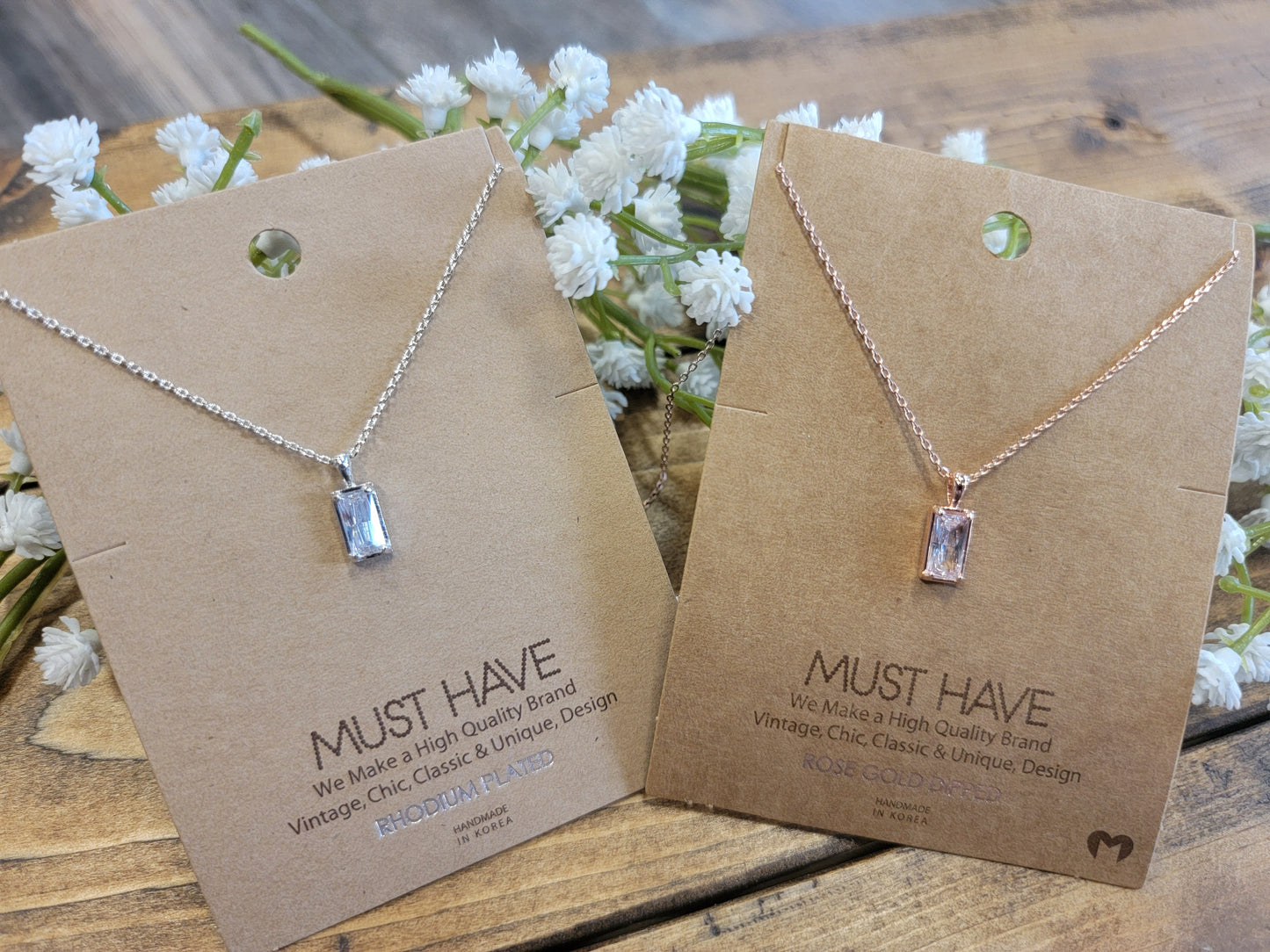 Baguette Drop Charm Necklace