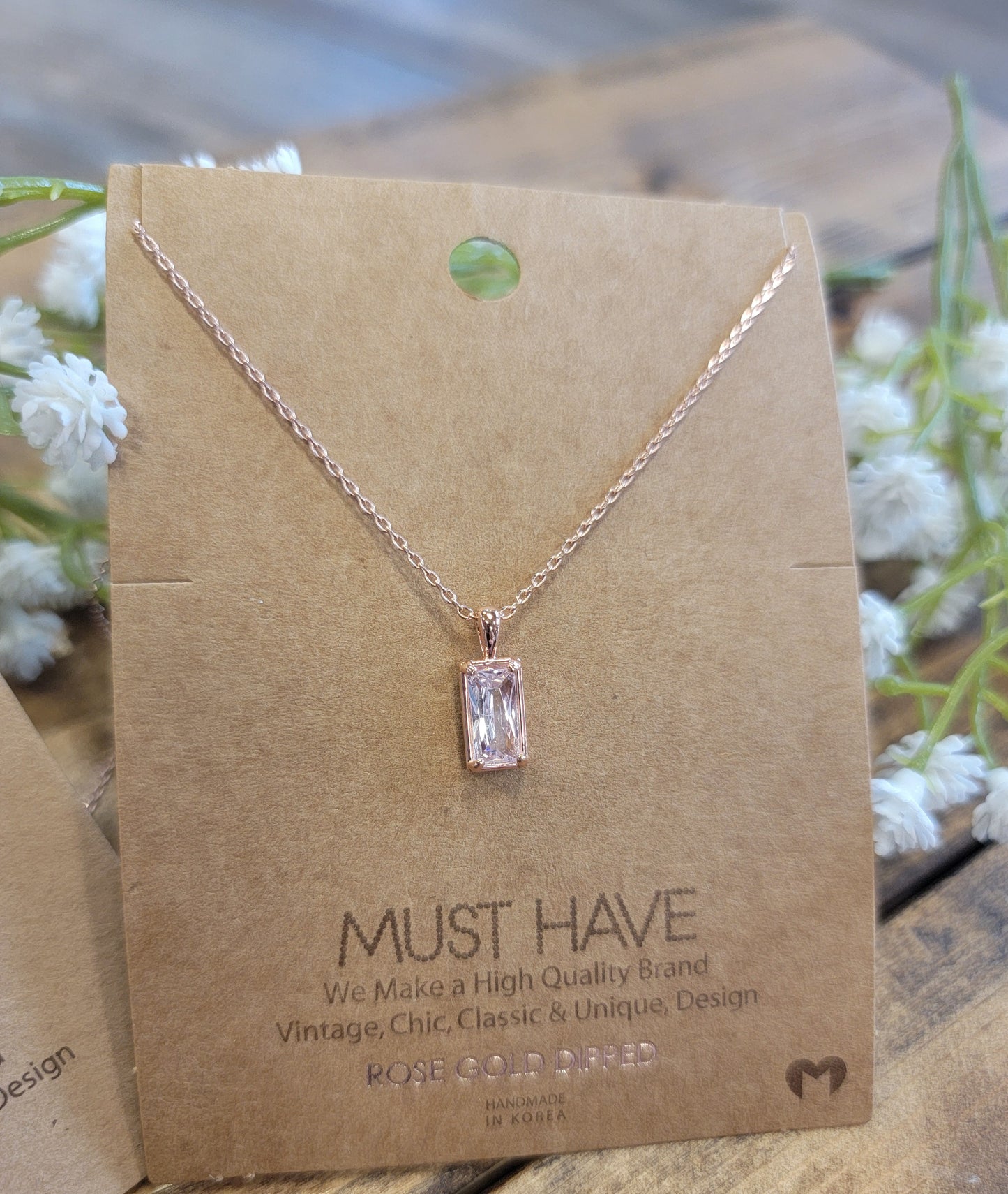 Baguette Drop Charm Necklace