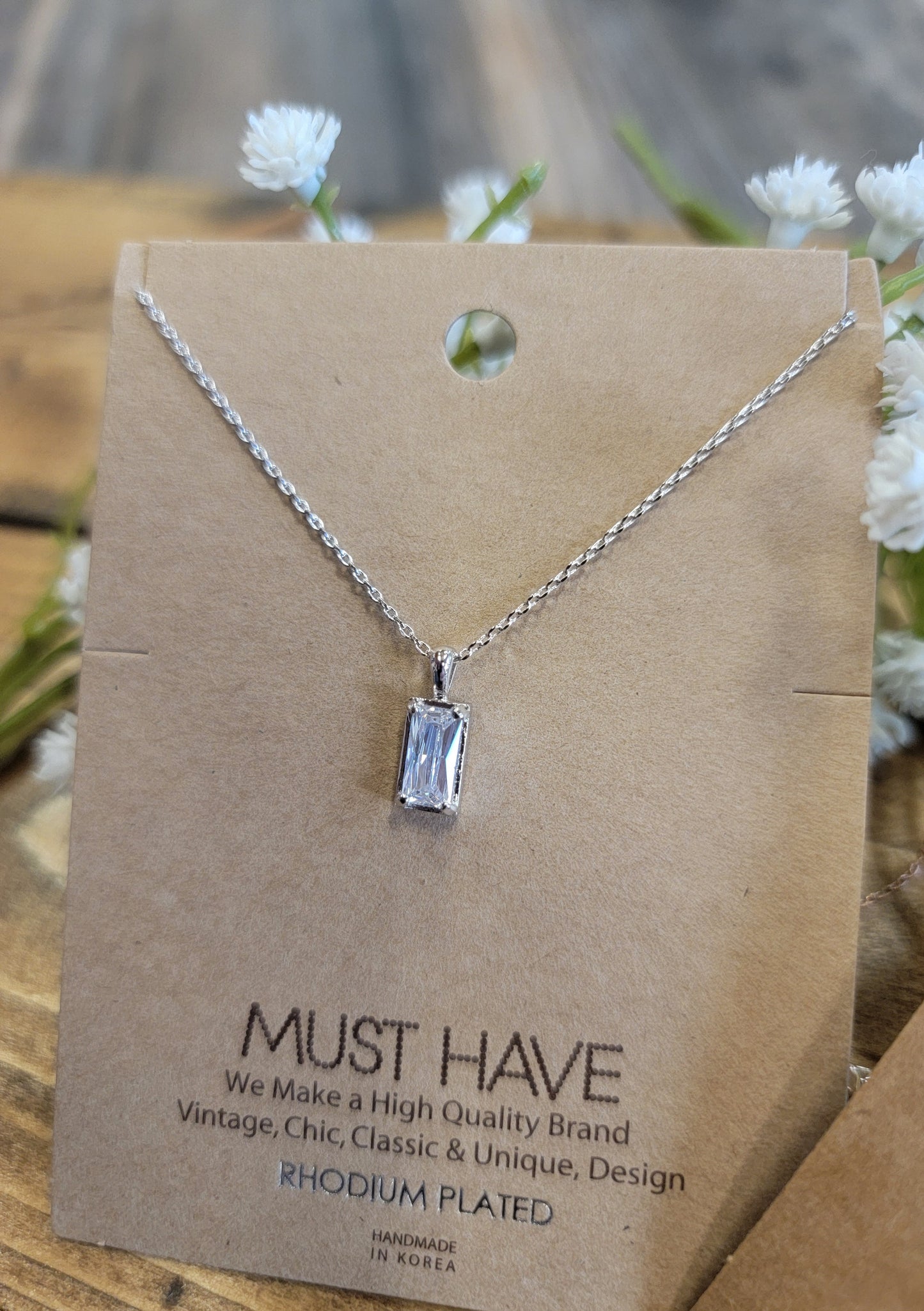 Baguette Drop Charm Necklace