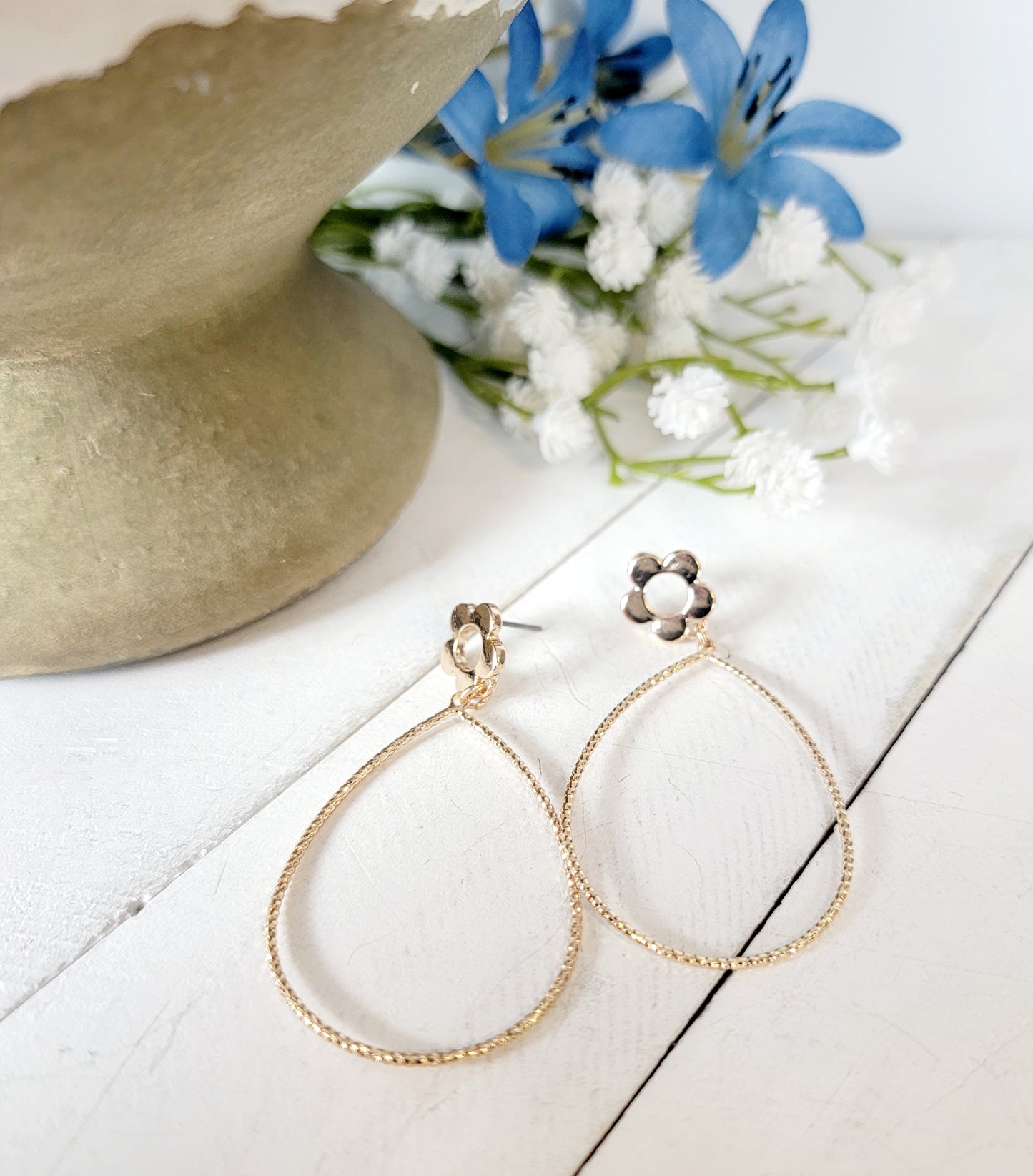 Teardrop Earring with Flower Stud