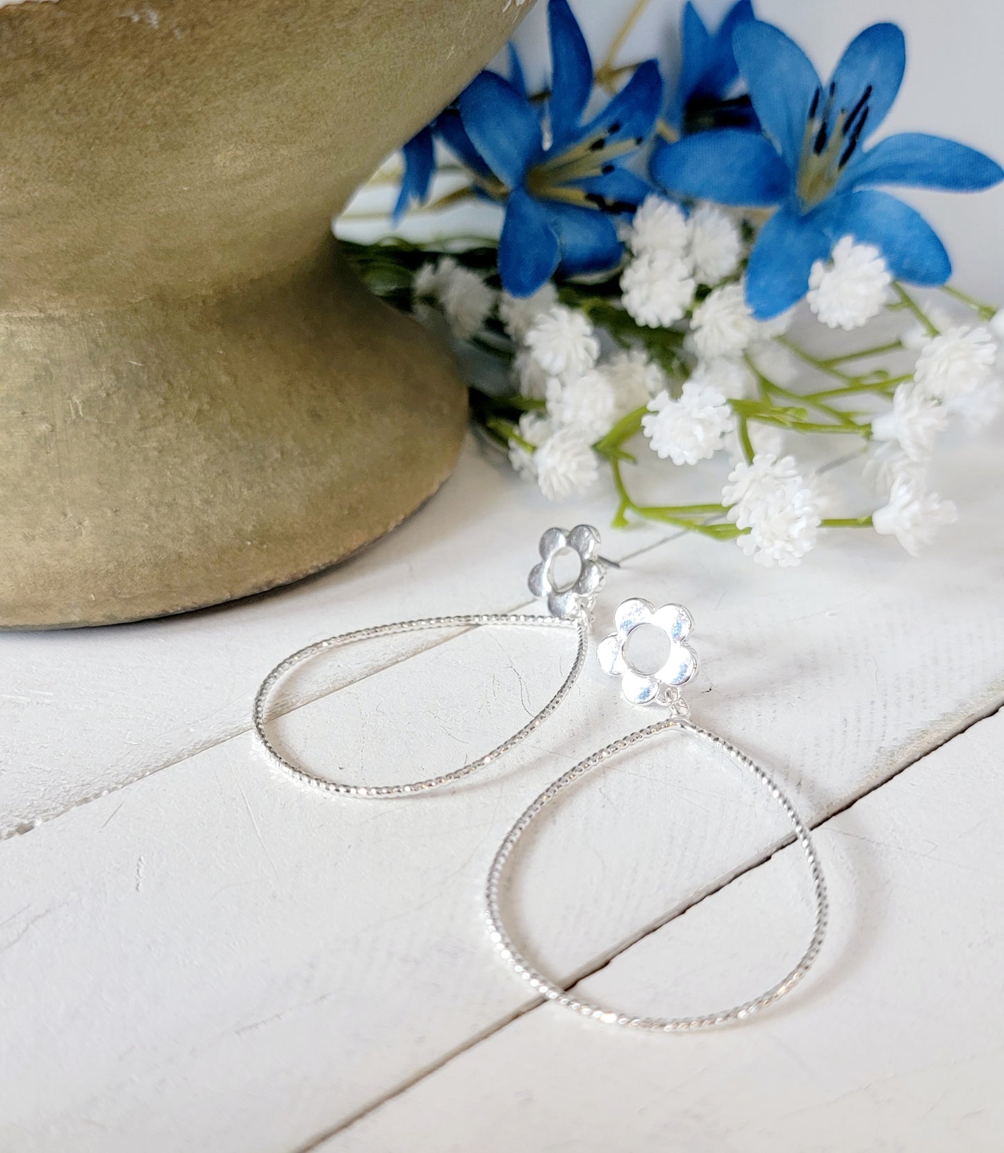 Teardrop Earring with Flower Stud