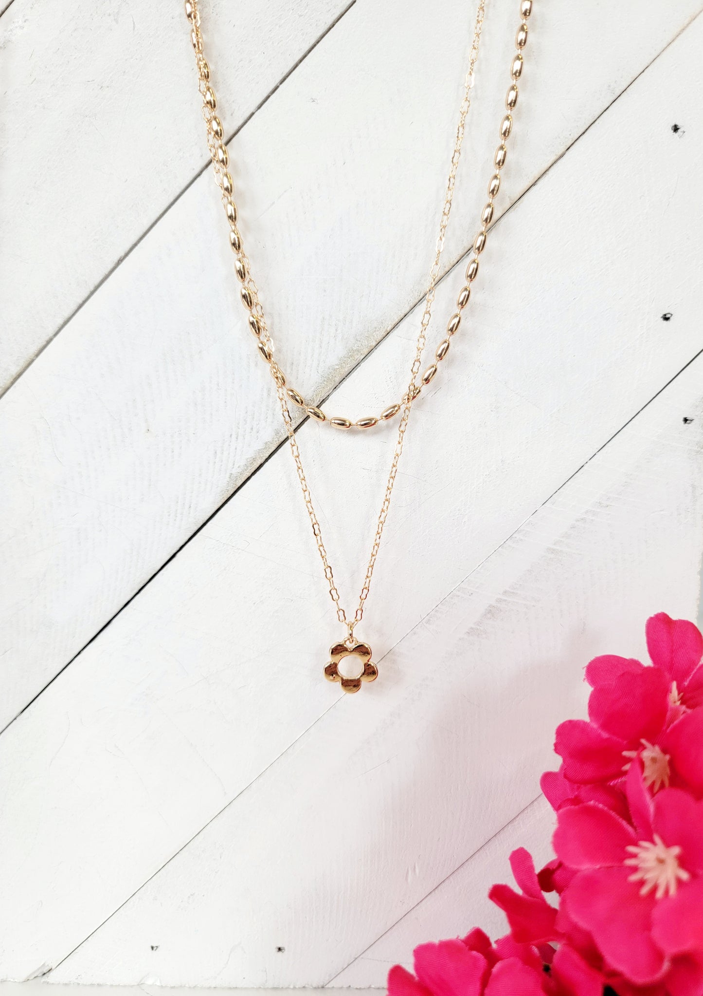 Double Chain Flower Charm Necklace