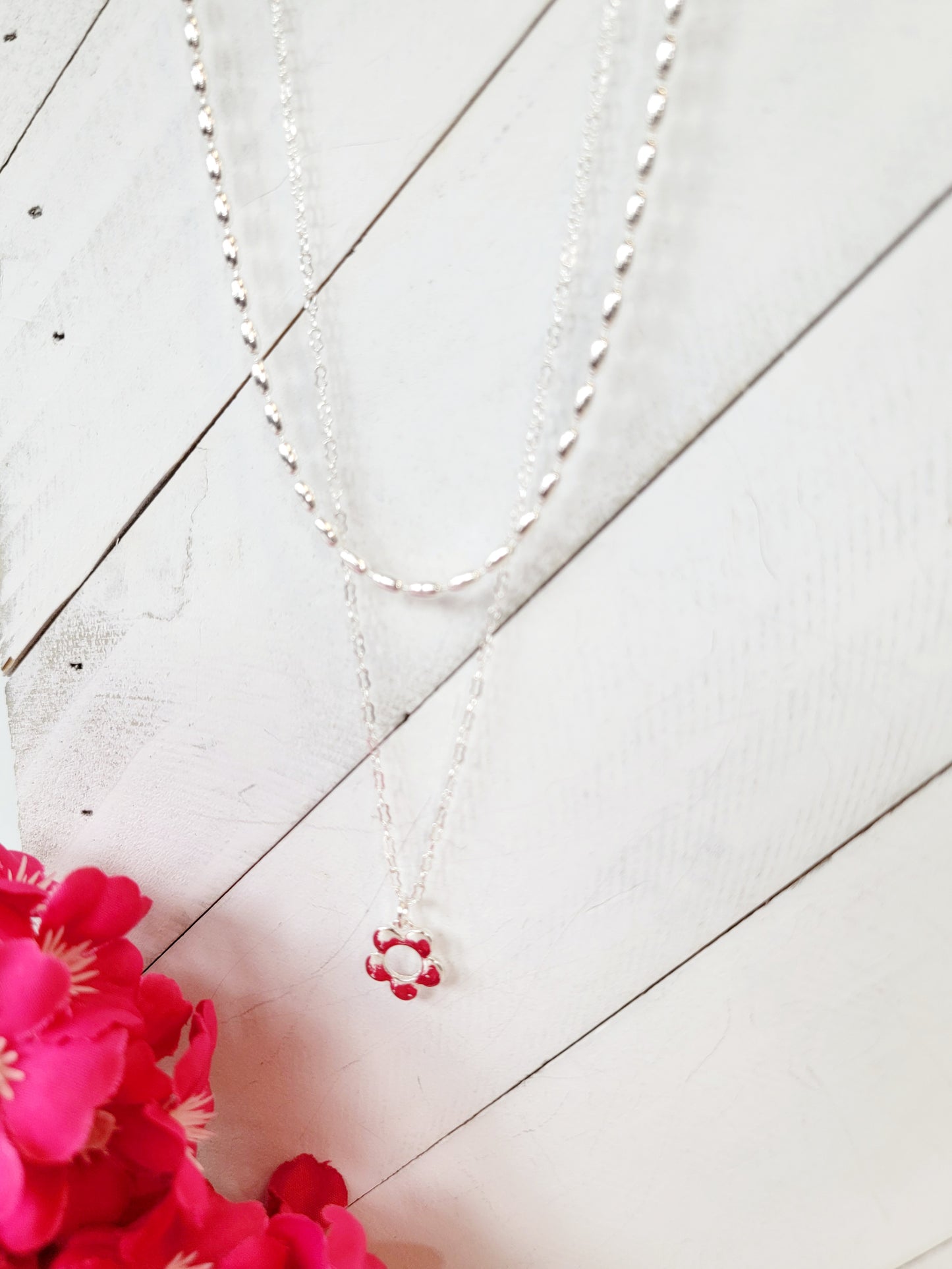 Double Chain Flower Charm Necklace