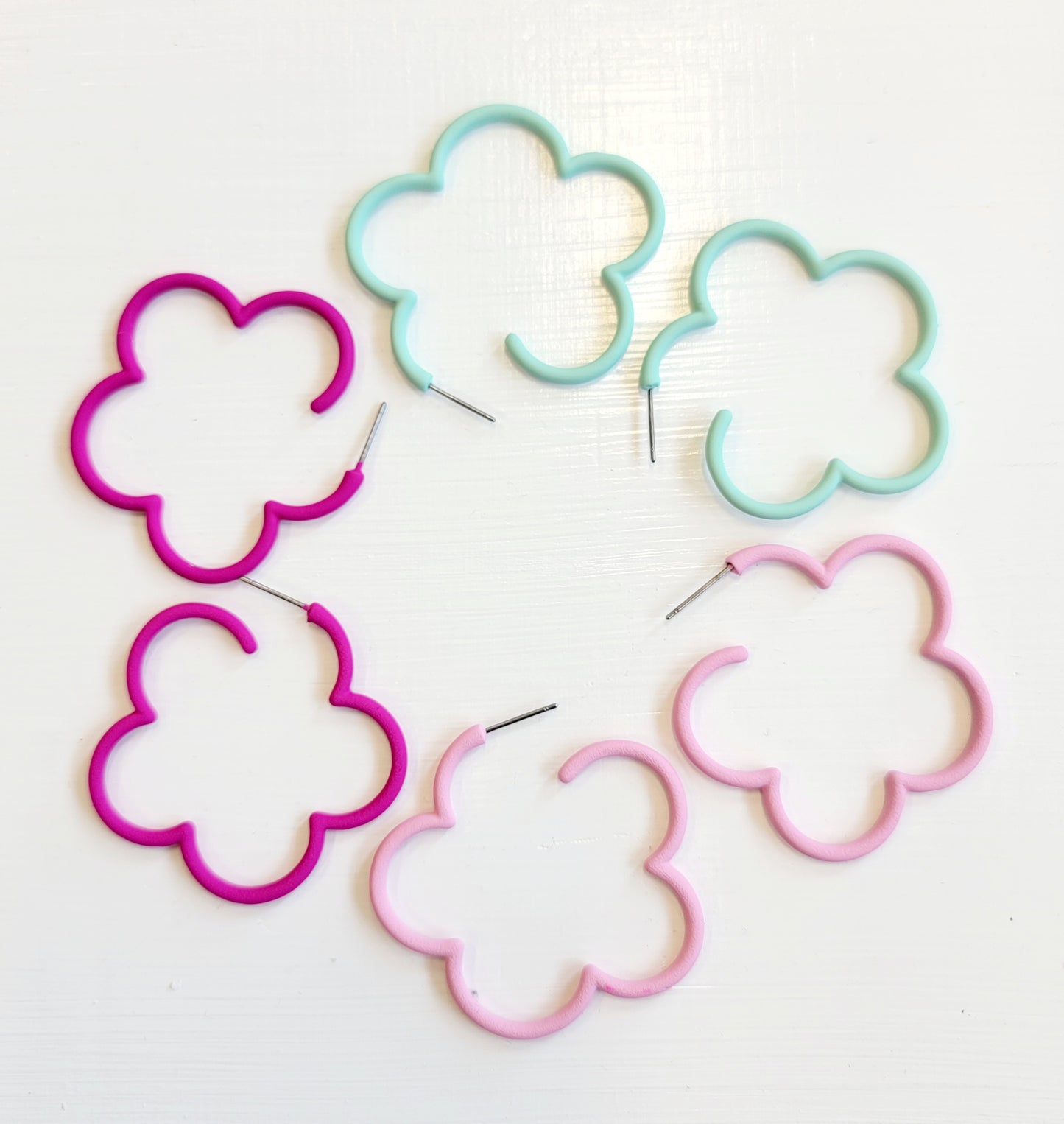 Coated Flower Shaped Hoop Earrings