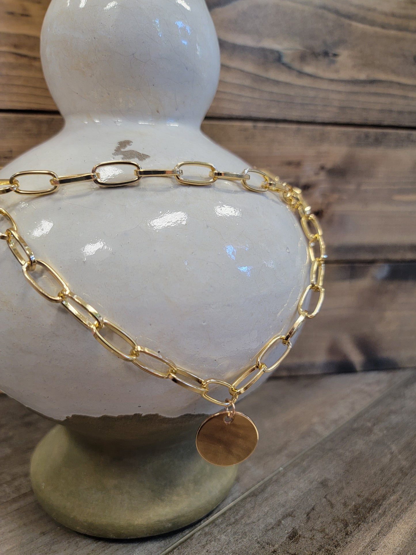 Paperclip Necklace with Circle Charm