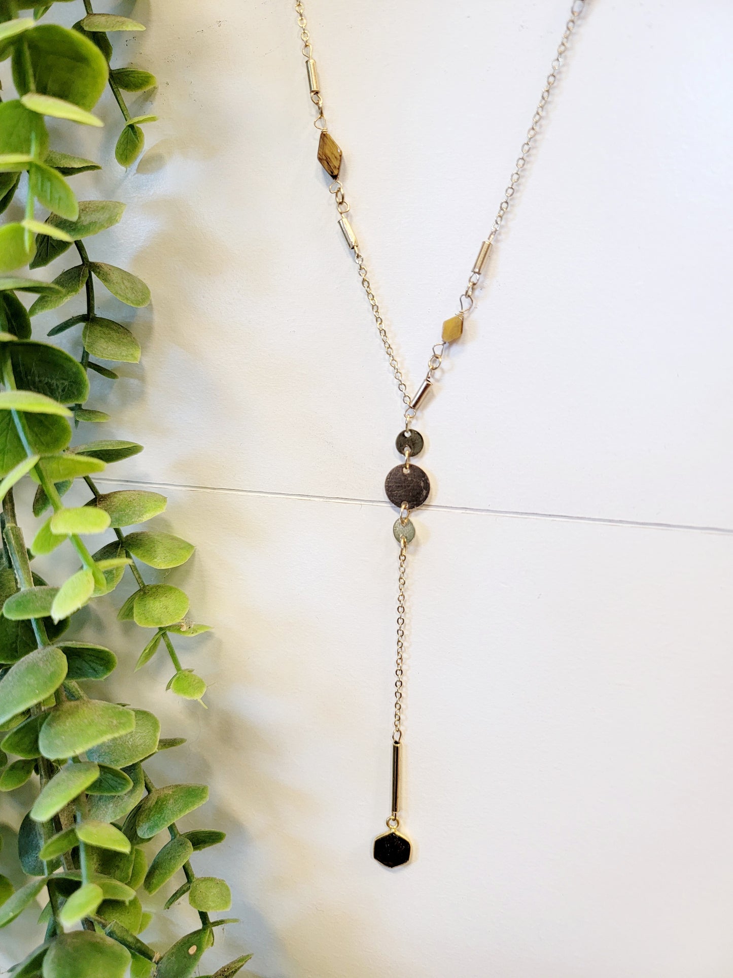 Gold & Brown Beaded Lariat Necklace