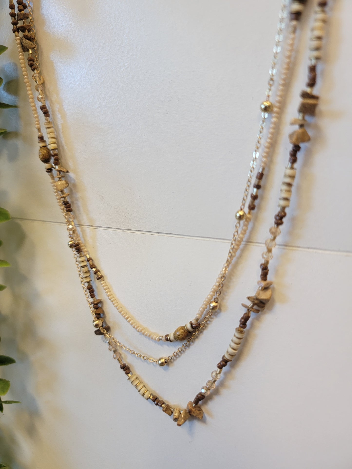 Brown & Tan Beaded Multi Strand Necklace