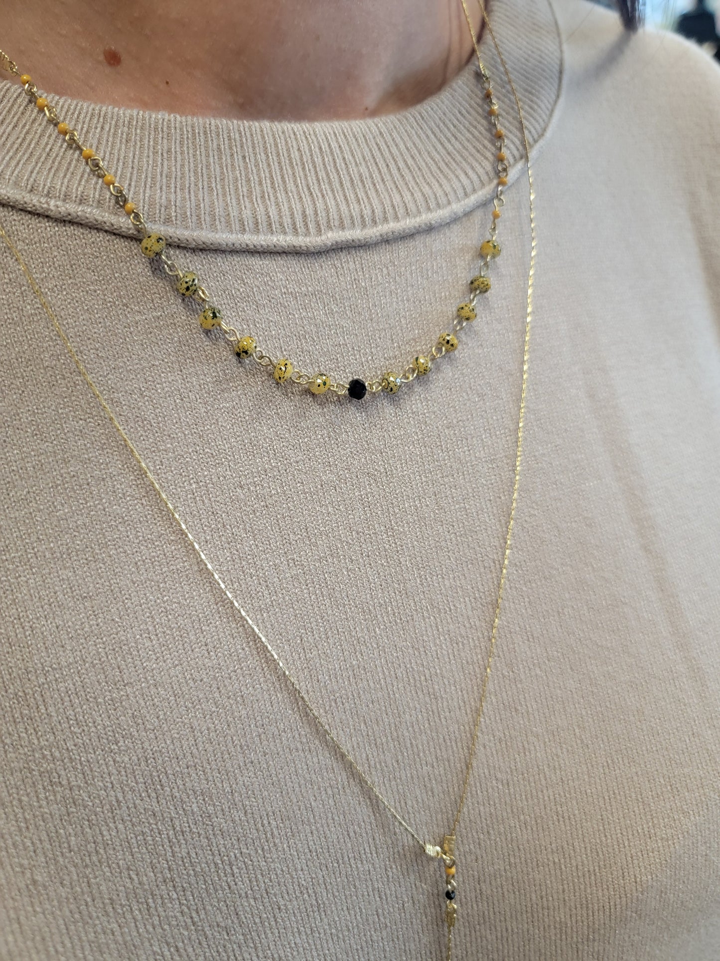 Gold Double Layer Lariat Necklace
