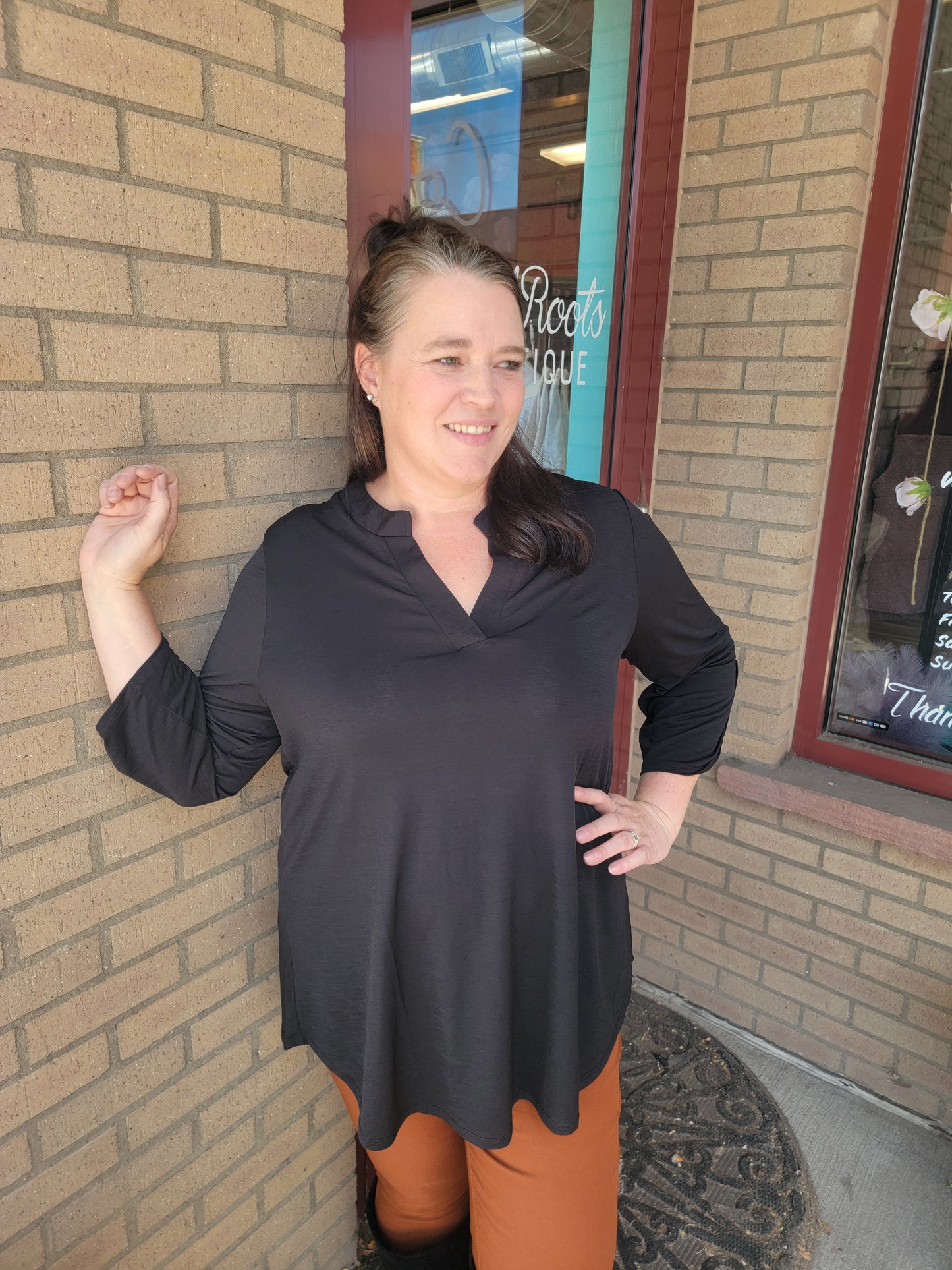 Solid Black 3/4 Sleeve Blouse