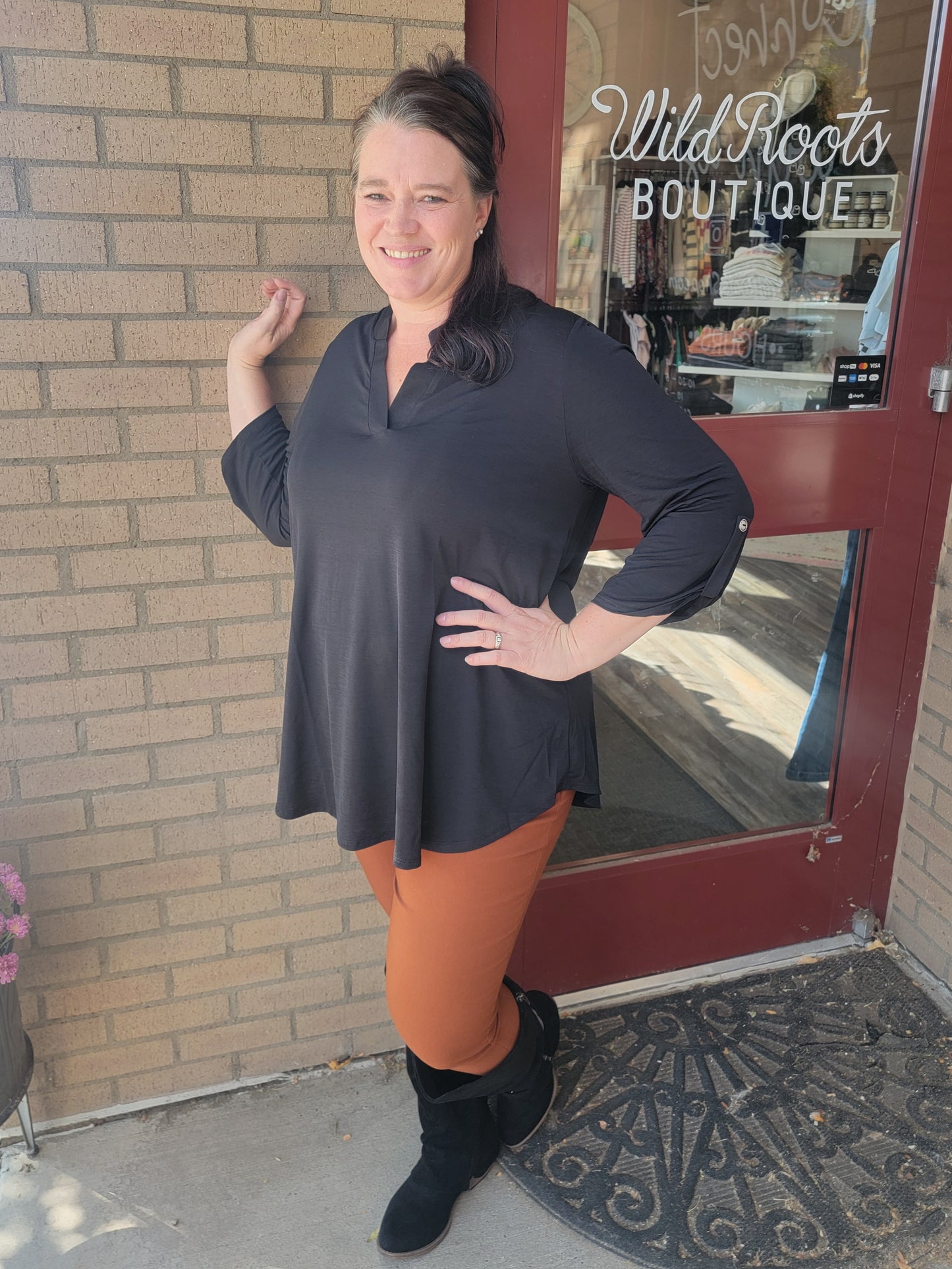 Solid Black 3/4 Sleeve Blouse
