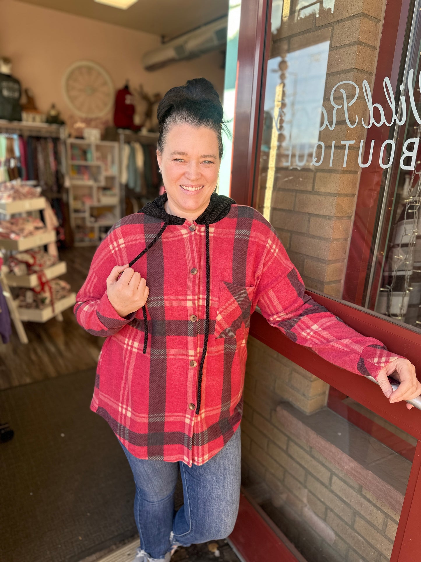 Plaid Button Down Hooded Shacket