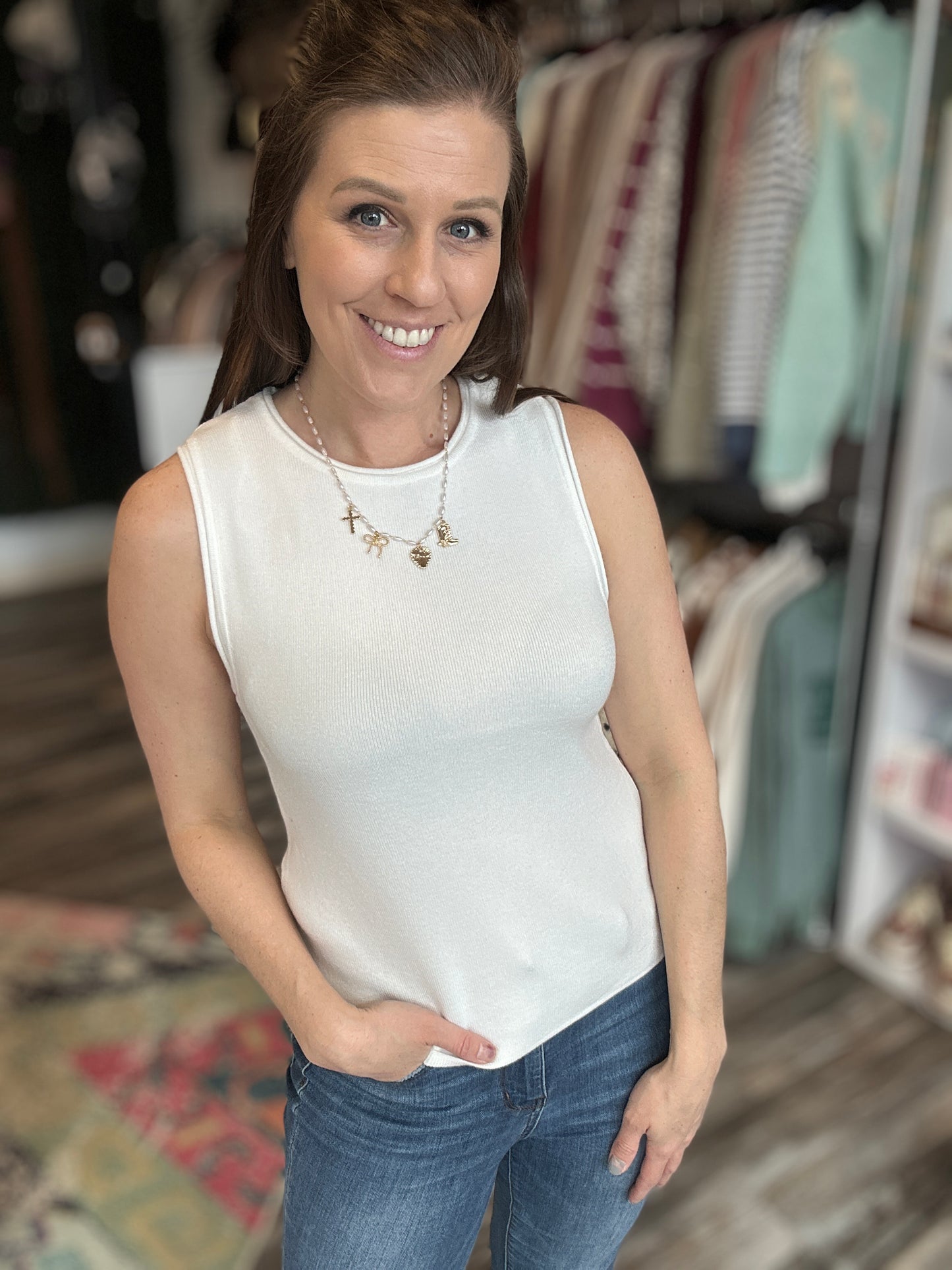 Ivory Sweater Sleeveless Top