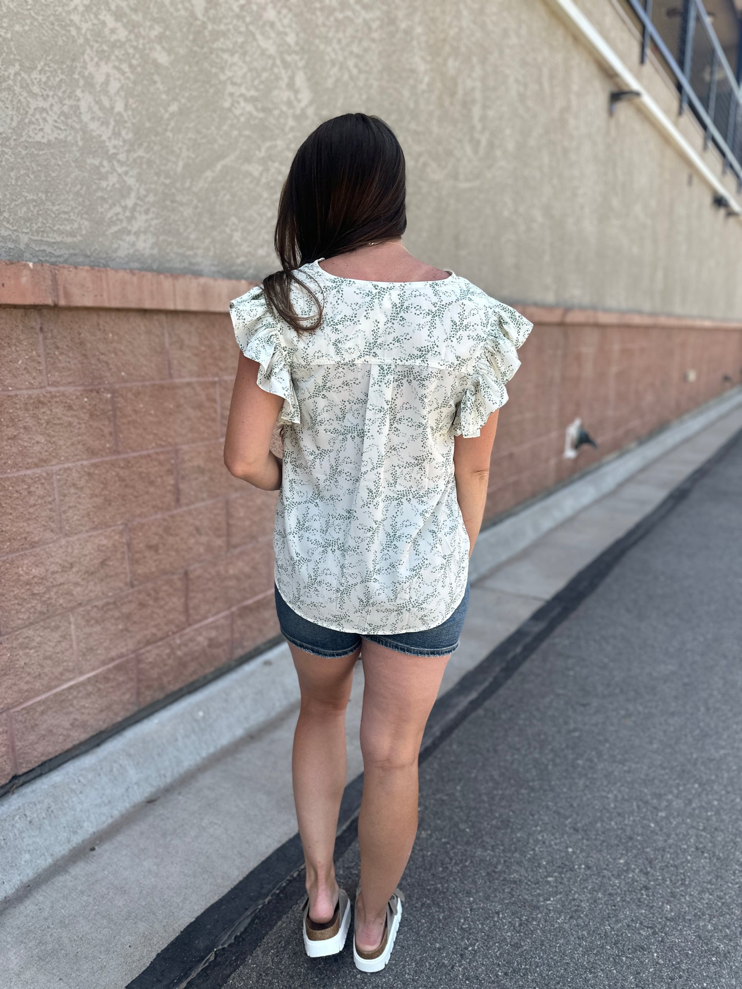 Ivory Floral Ruffle Blouse