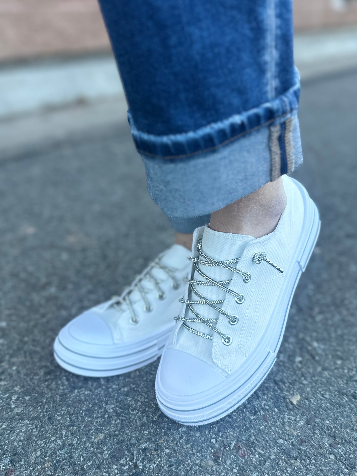 White Platform Sneaker with Bling