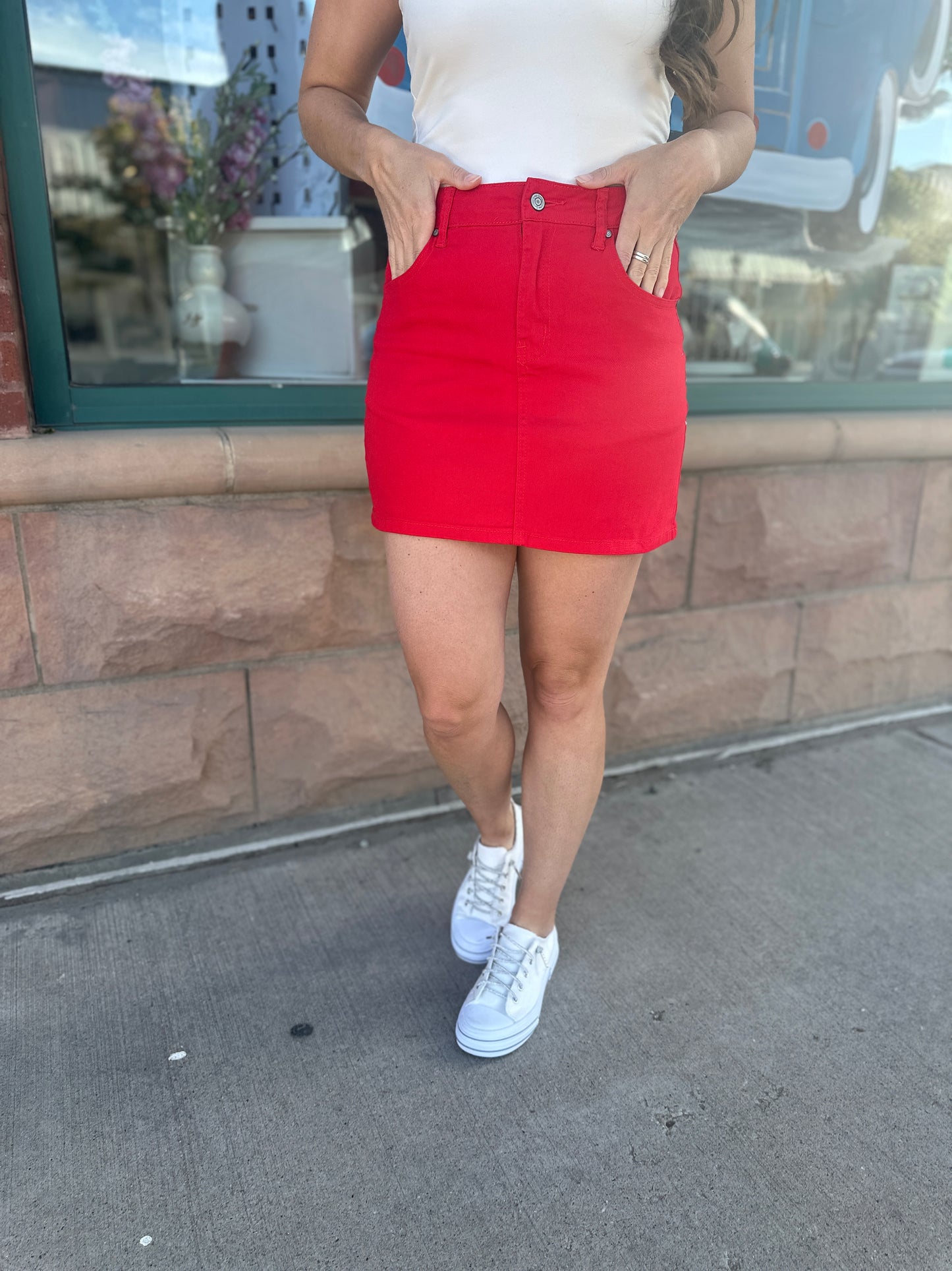 Nova Red Denim Skirt