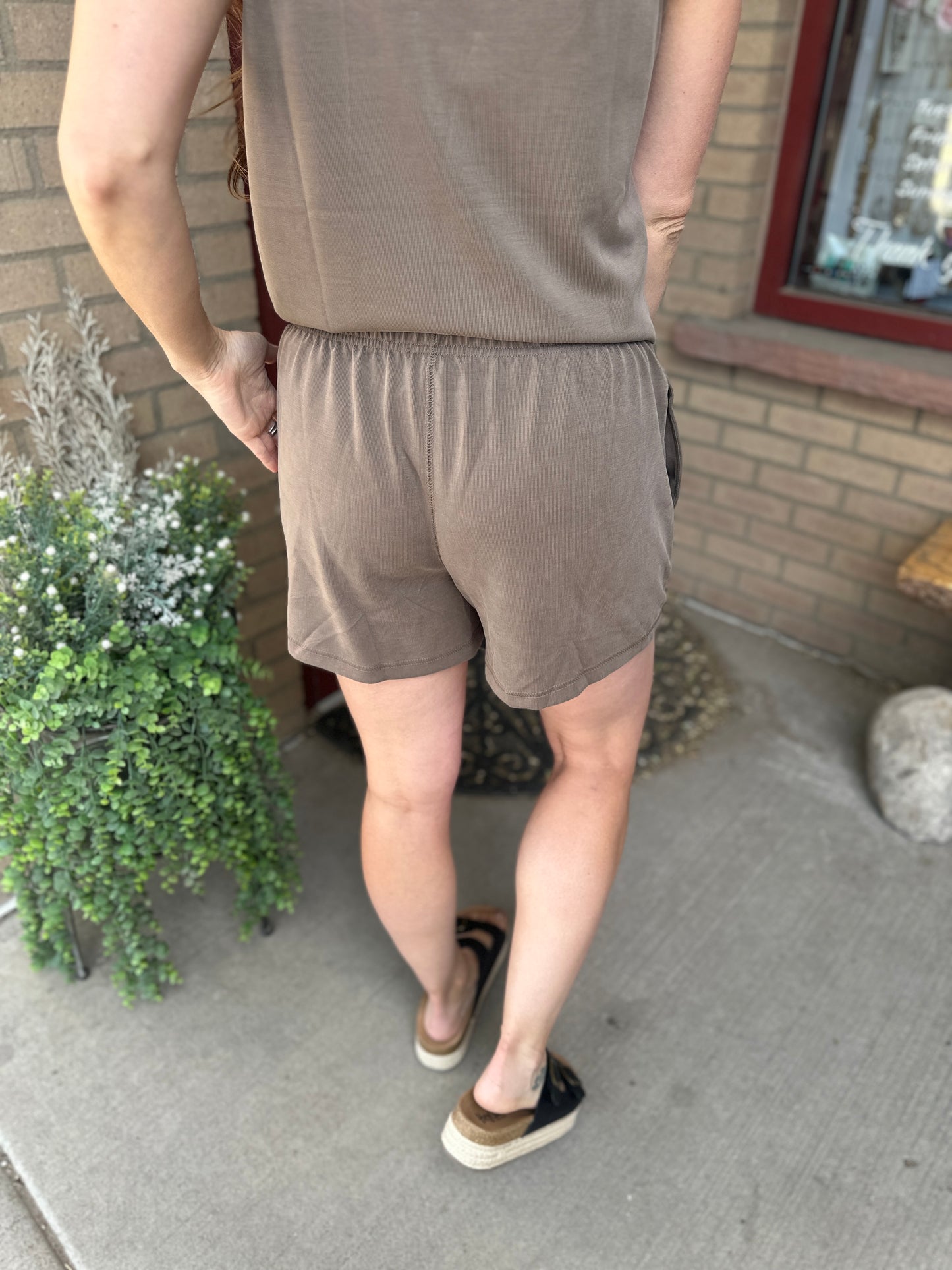 Mocha Elastic Waist Shorts