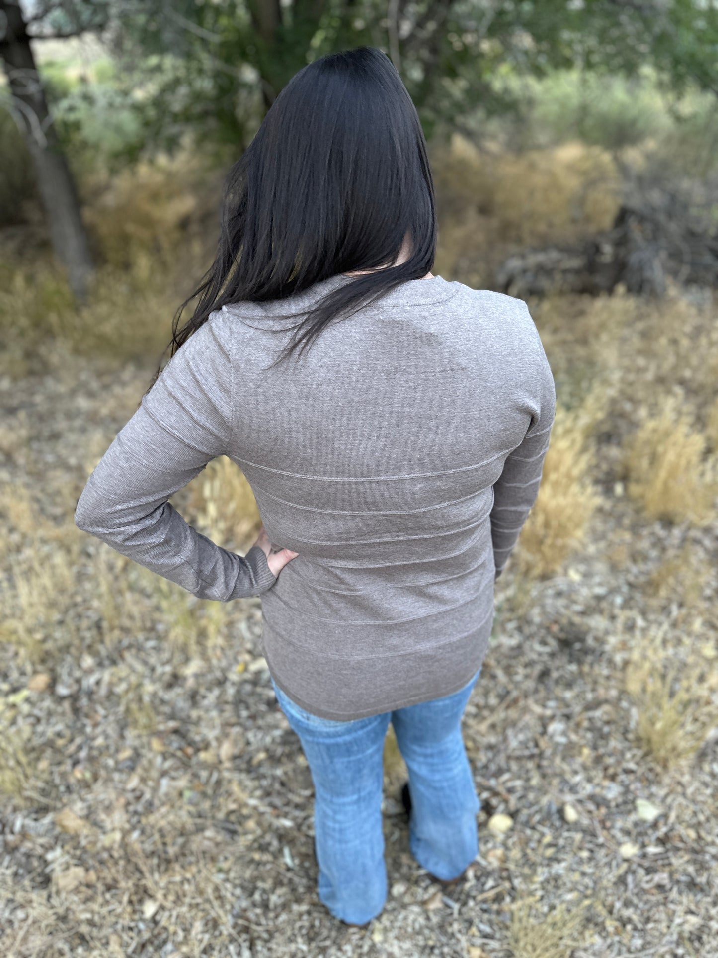 Pintucked Crew Neck Long Sleeve