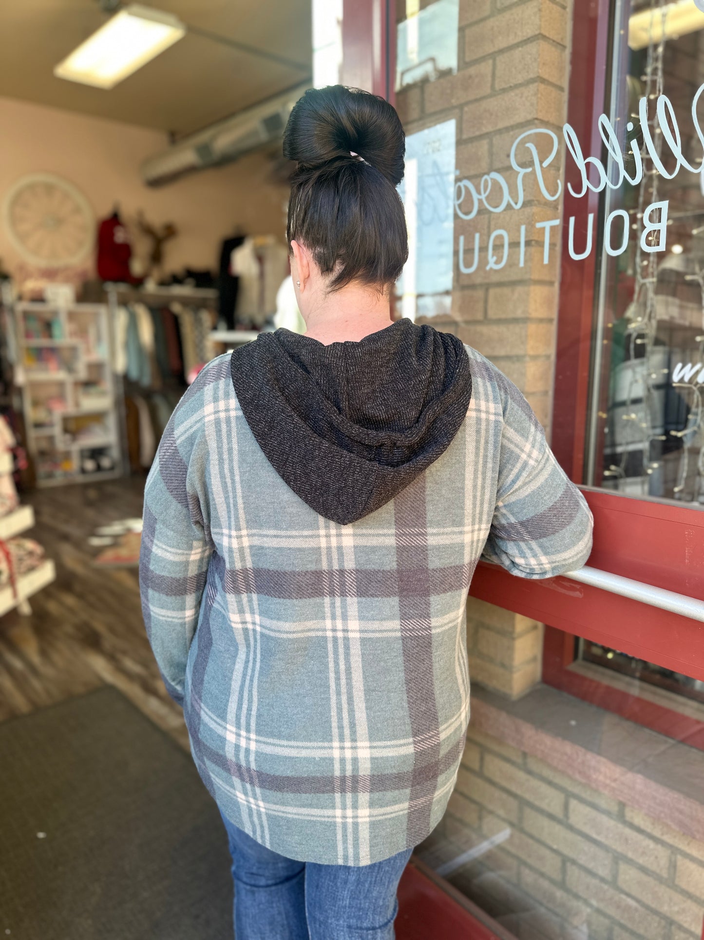 Plaid Button Down Hooded Shacket