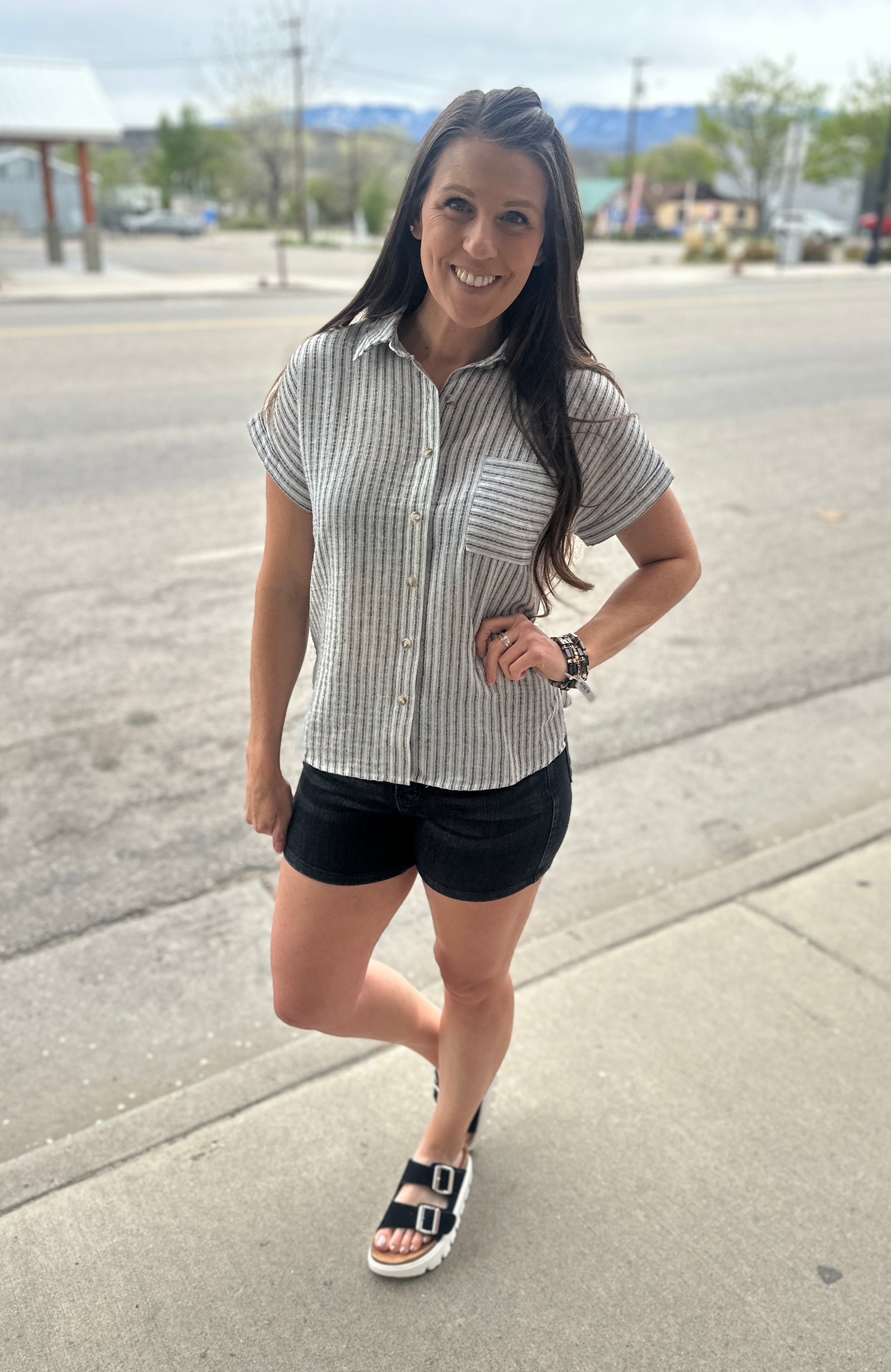 Linen Striped Short Sleeve