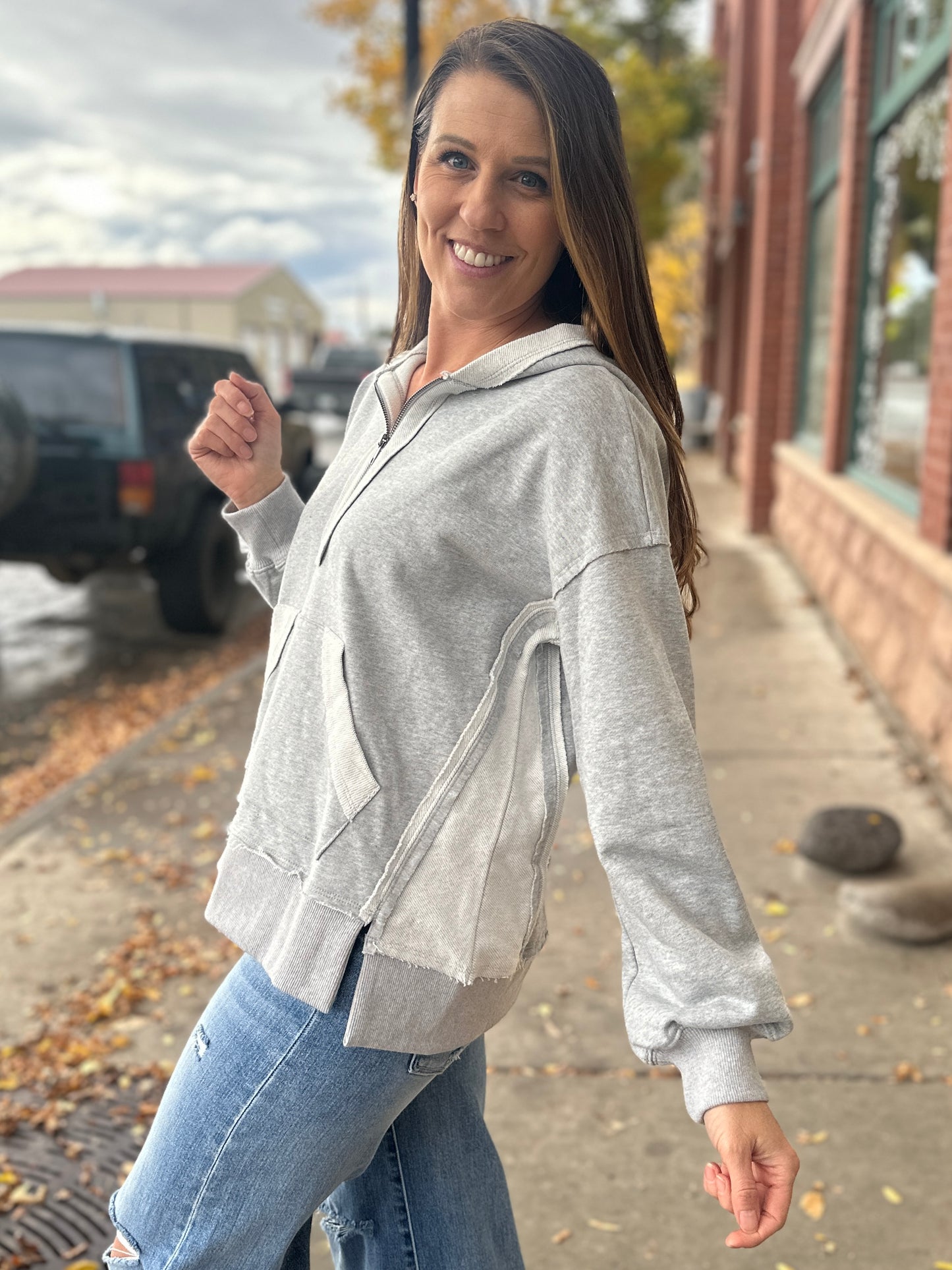 Reverse Stitched Half Zip Sweater