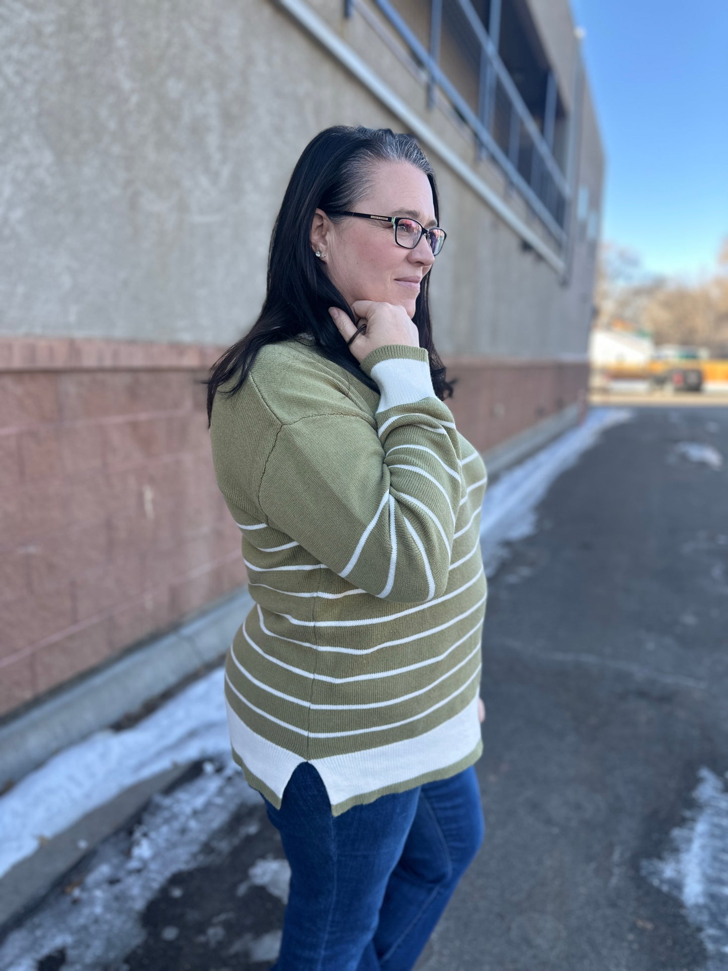 Olive Striped Sweater