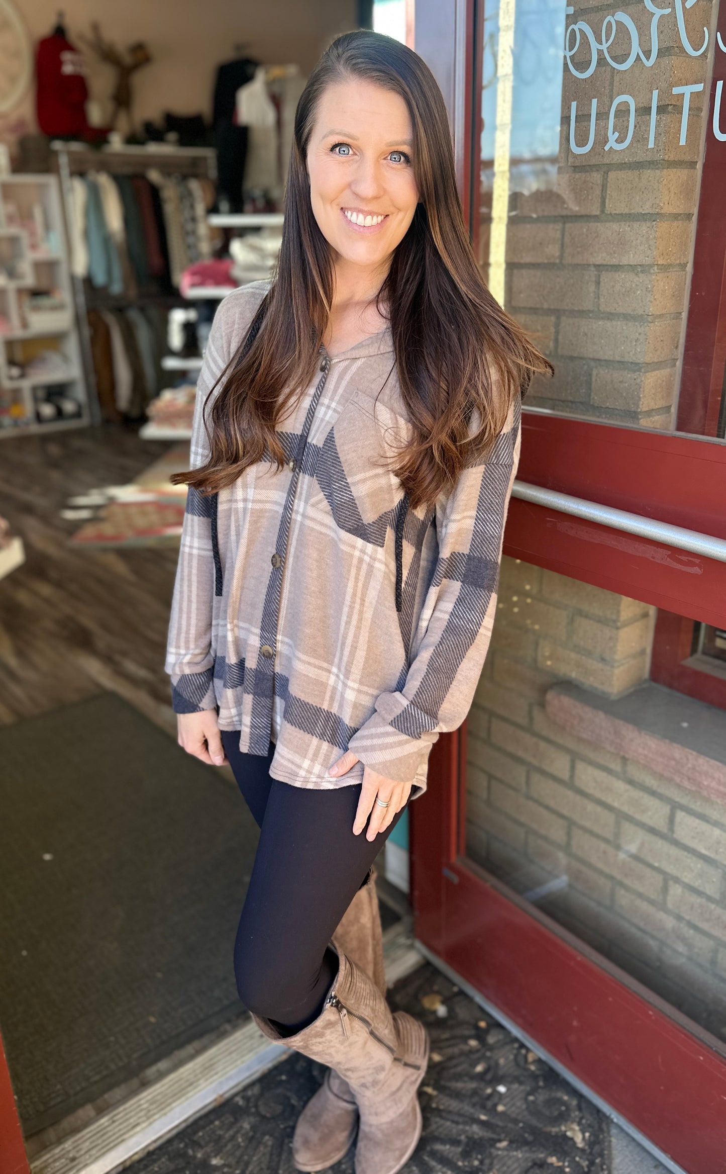 Plaid Button Down Hooded Shacket
