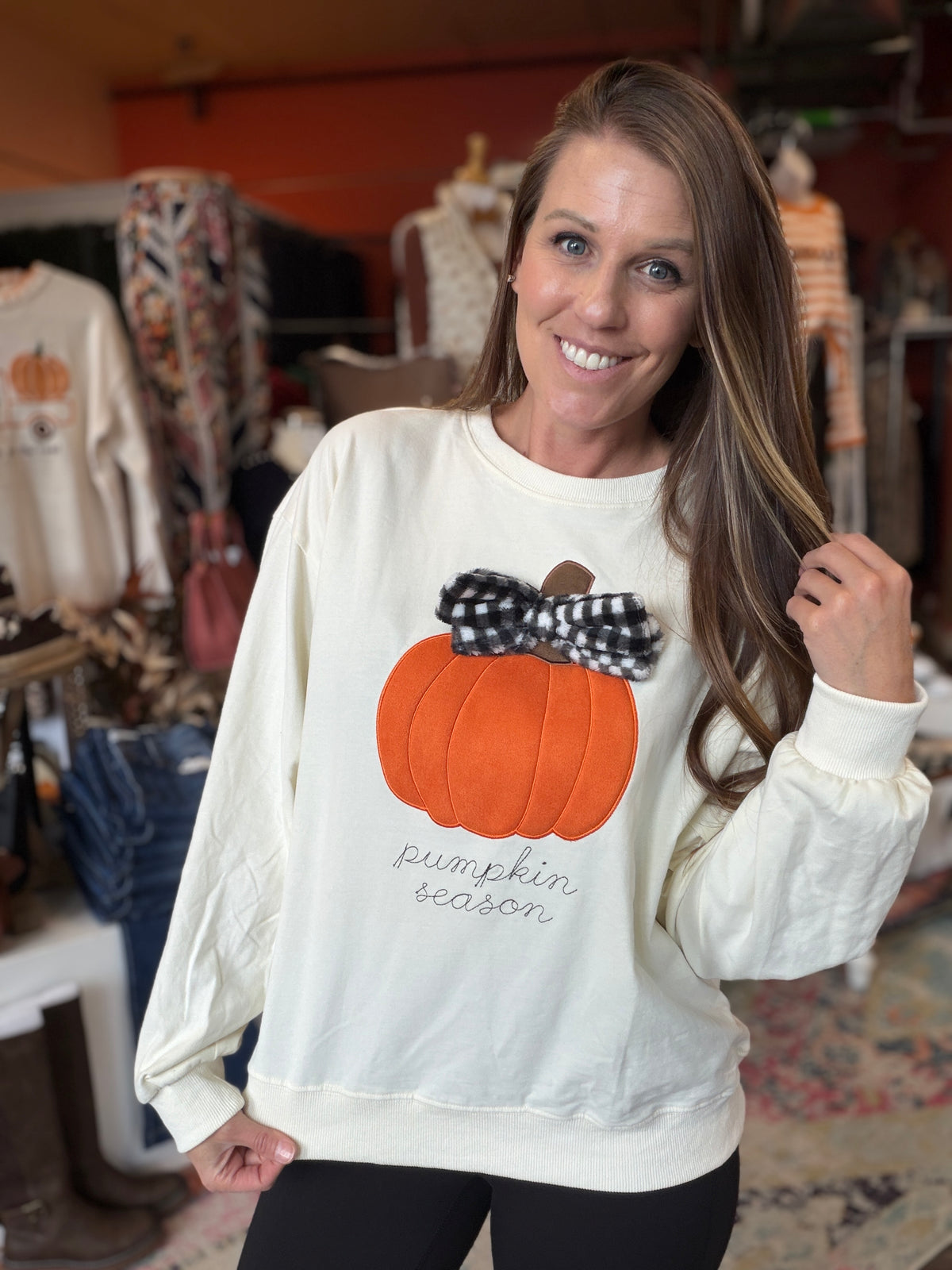 Pumpkin Season Gingham Bow Sweater