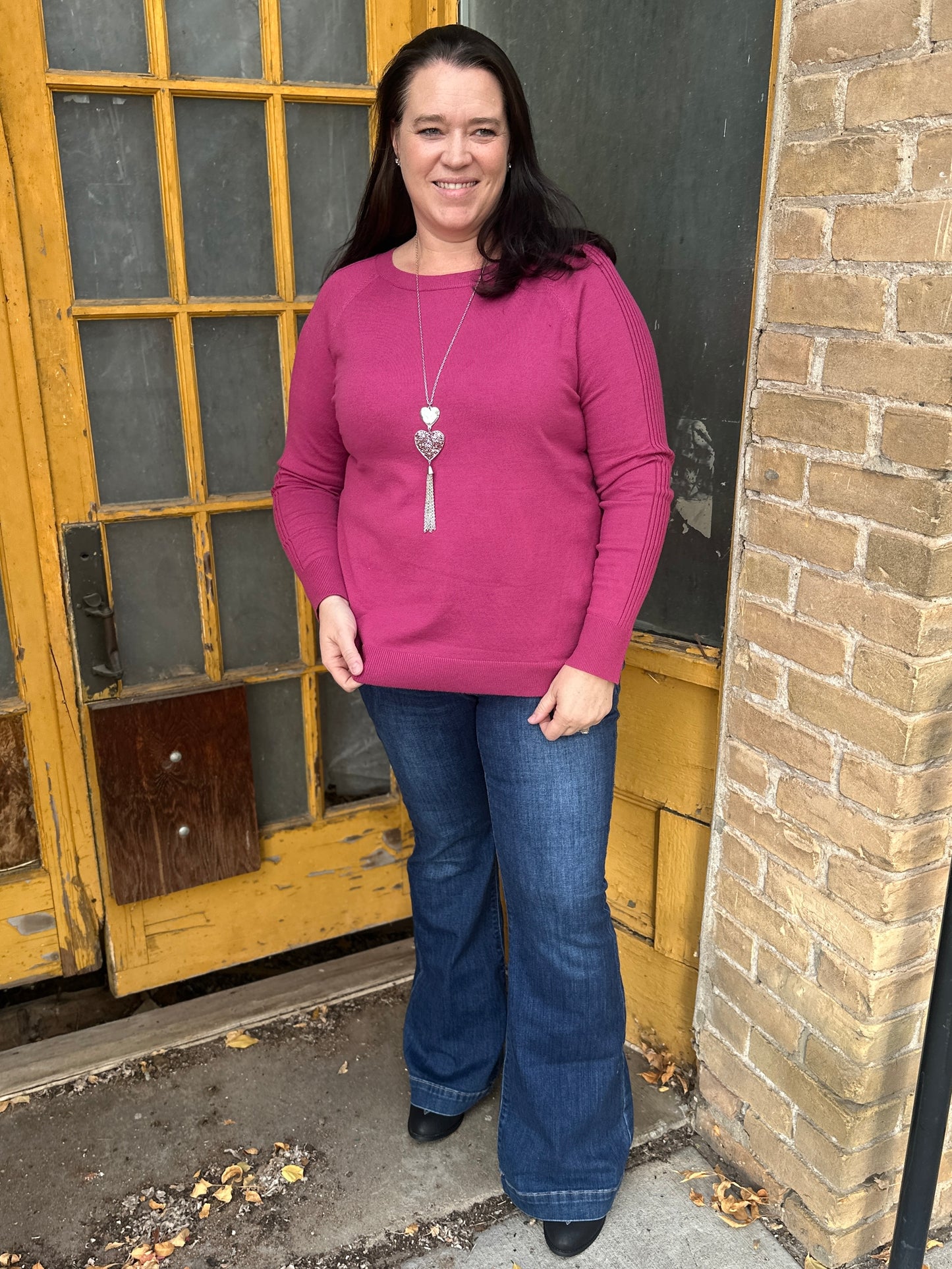 Magenta Ribbed Long Sleeve