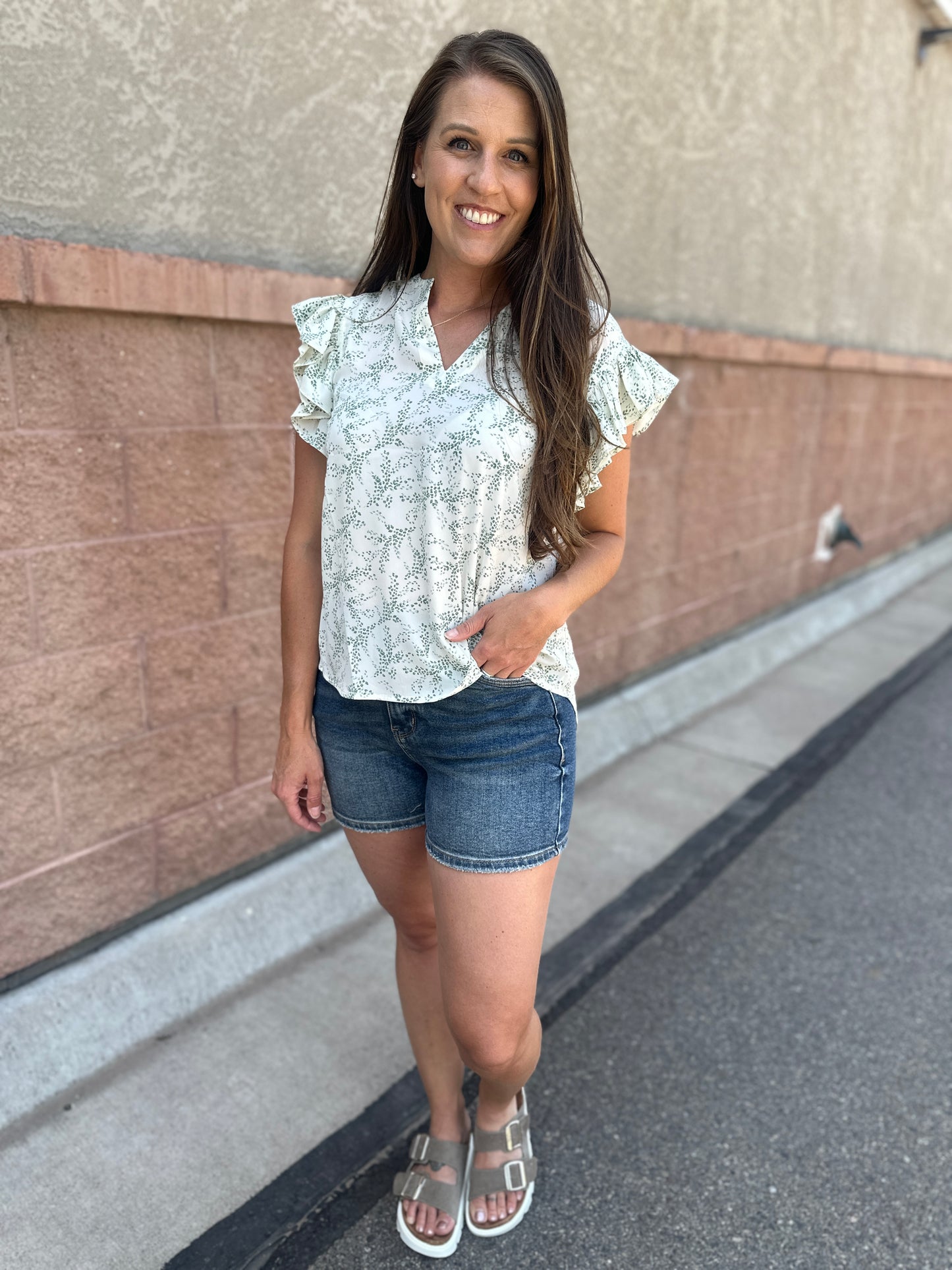 Ivory Floral Ruffle Blouse